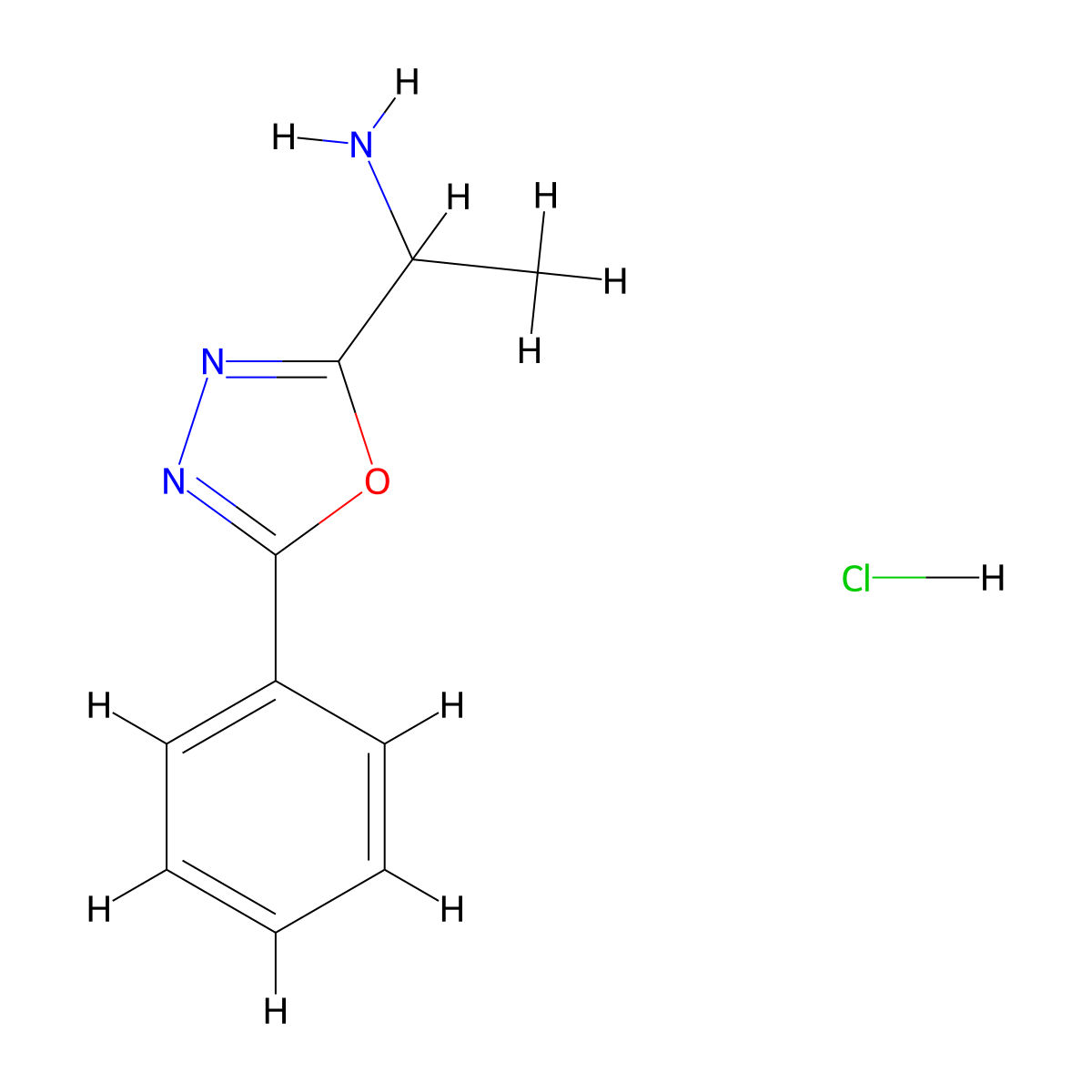 1-(5-Phenyl-1,3,4-oxadiazol-2-yl)ethan-1-amine hydrochloride molecular structure, CAS 1417634-37-7