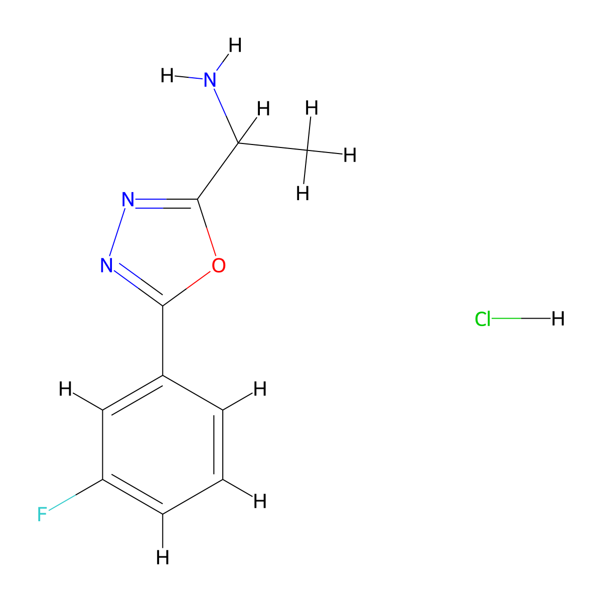 1-[5-(3-Fluorophenyl)-1,3,4-oxadiazol-2-yl]ethan-1-amine hydrochloride molecular structure, CAS 1417634-60-6