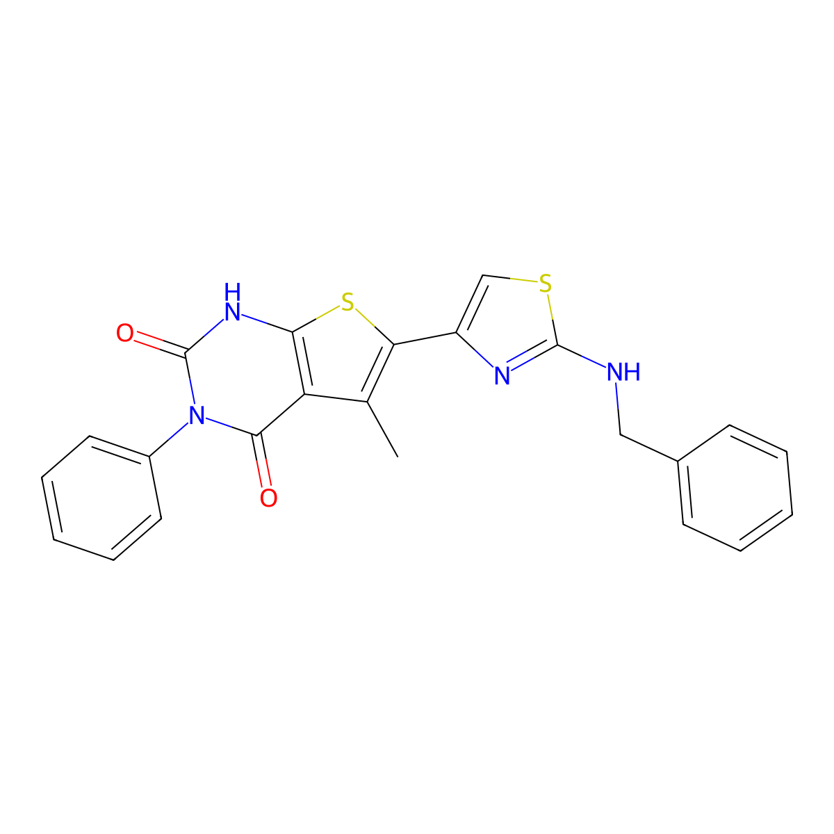 6-[2-(benzylamino)-1,3-thiazol-4-yl]-5-methyl-3-phenylthieno[2,3-d]pyrimidine-2,4(1H,3H)-dione molecular structure, CAS 1417634-99-1