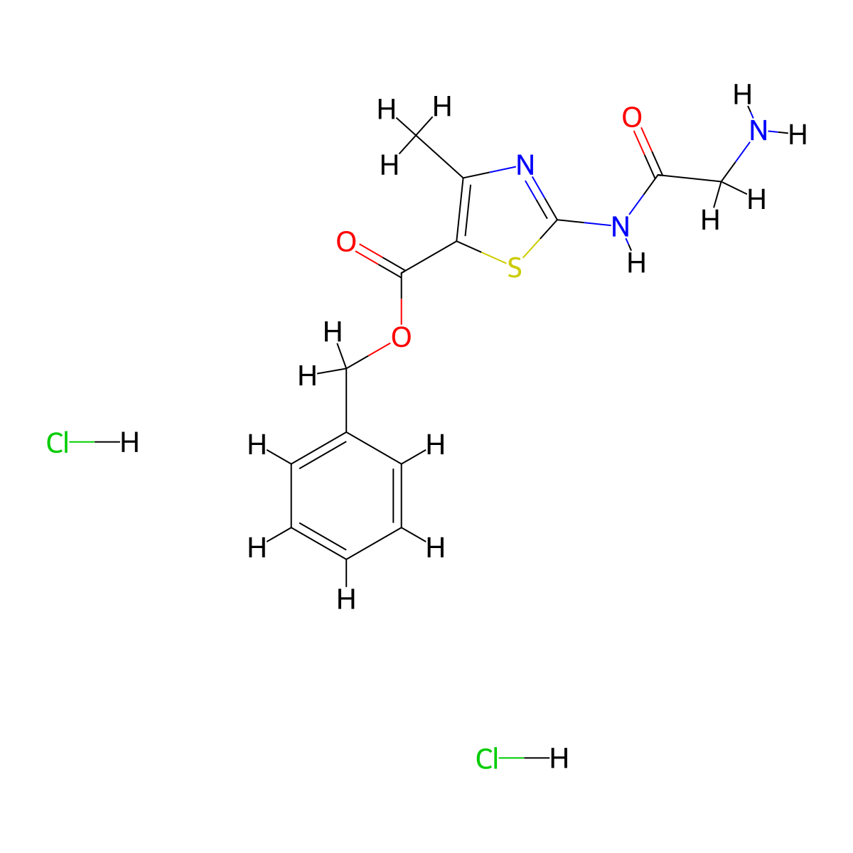 Benzyl 2-(2-aminoacetamido)-4-methyl-1,3-thiazole-5-carboxylate dihydrochloride molecular structure, CAS 1417635-76-7