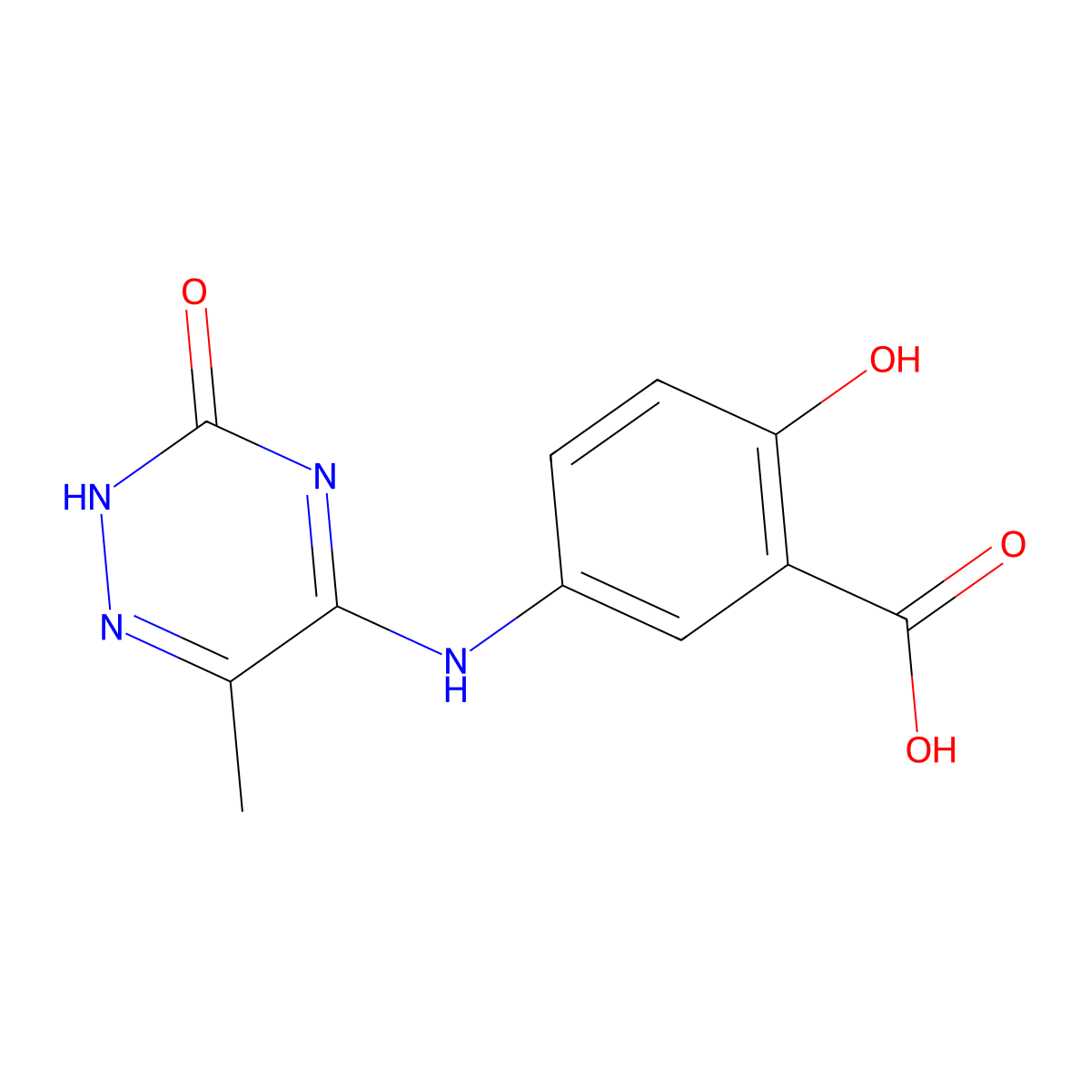 2-Hydroxy-5-[(6-methyl-3-oxo-2,3-dihydro-1,2,4-triazin-5-yl)amino]benzoic acid molecular structure, CAS 1417636-01-1