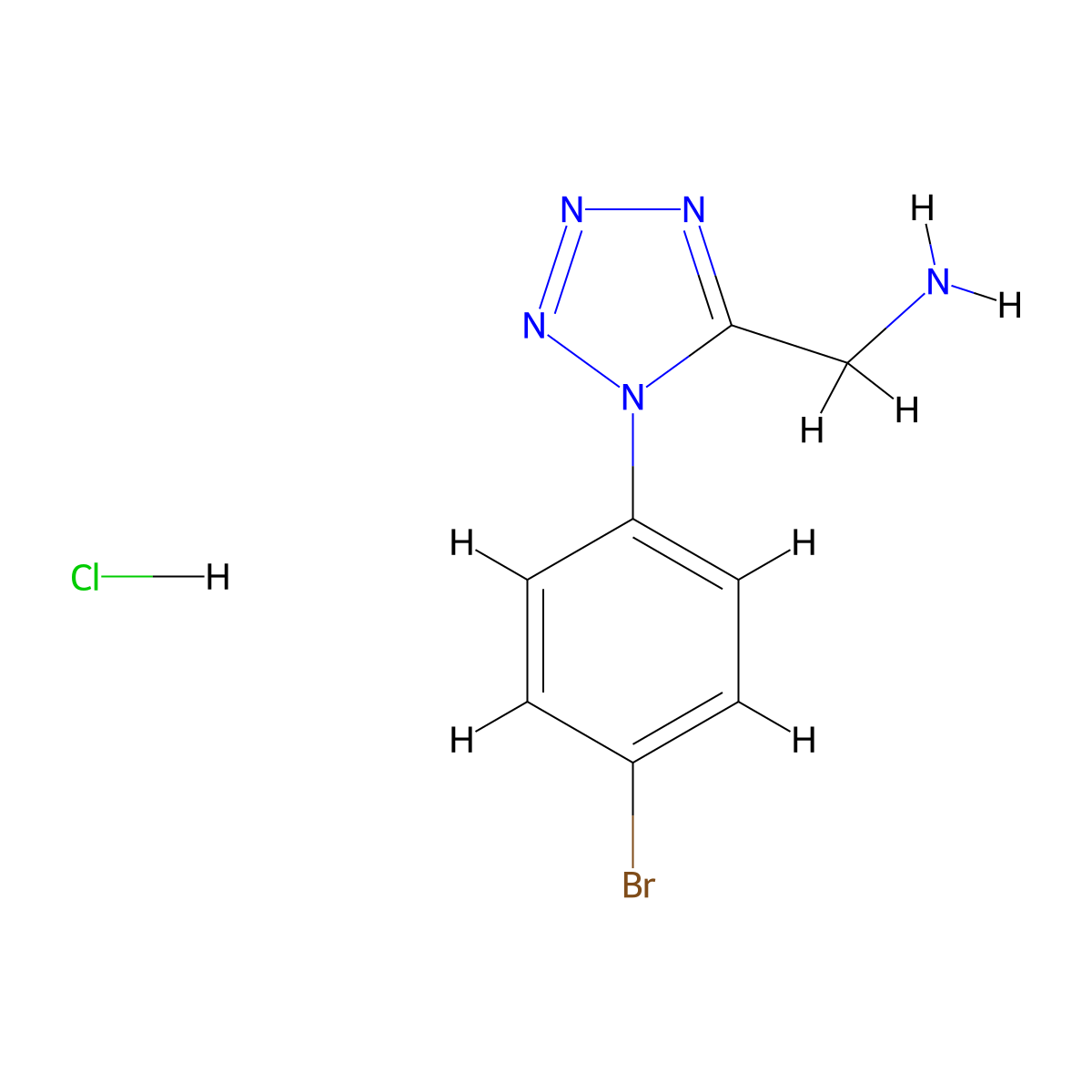 (1-(4-bromophenyl)-1H-1,2,3,4-tetrazol-5-yl)methanamine hydrochloride molecular structure, CAS 1417636-04-4
