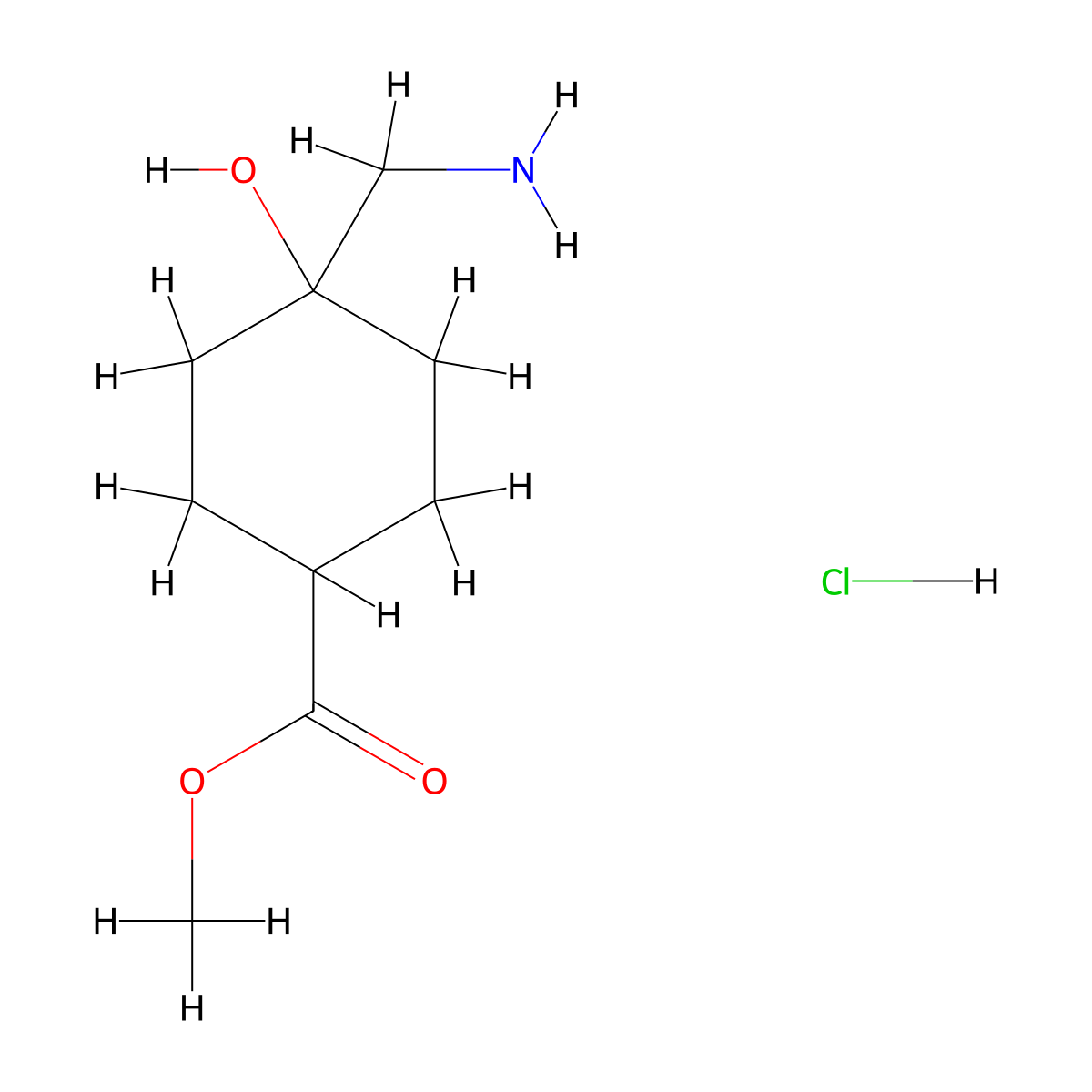 Methyl 4-(aminomethyl)-4-hydroxycyclohexane-1-carboxylate hydrochloride molecular structure, CAS 1417636-30-6