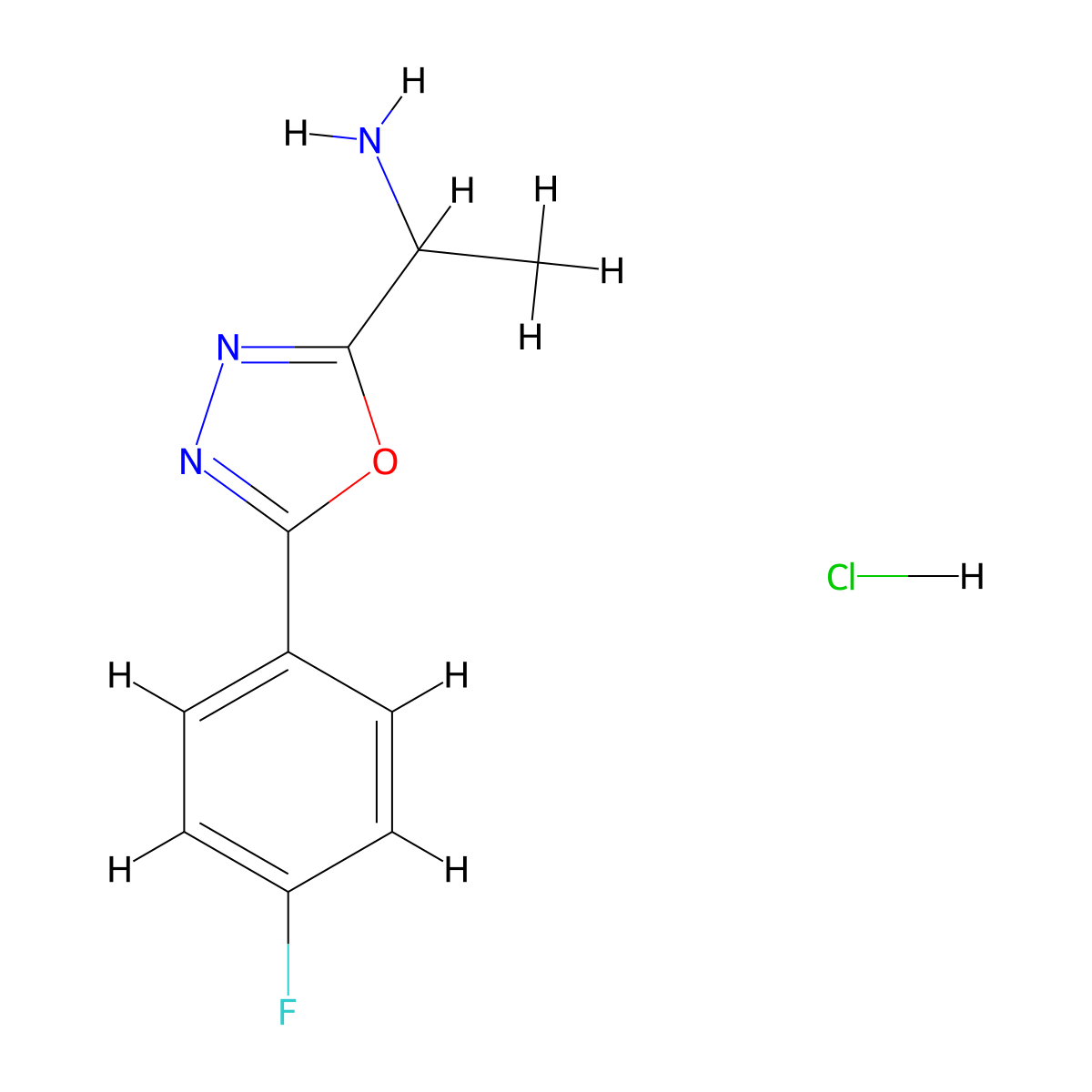 1-[5-(4-Fluorophenyl)-1,3,4-oxadiazol-2-yl]ethan-1-amine hydrochloride molecular structure, CAS 1417636-92-0