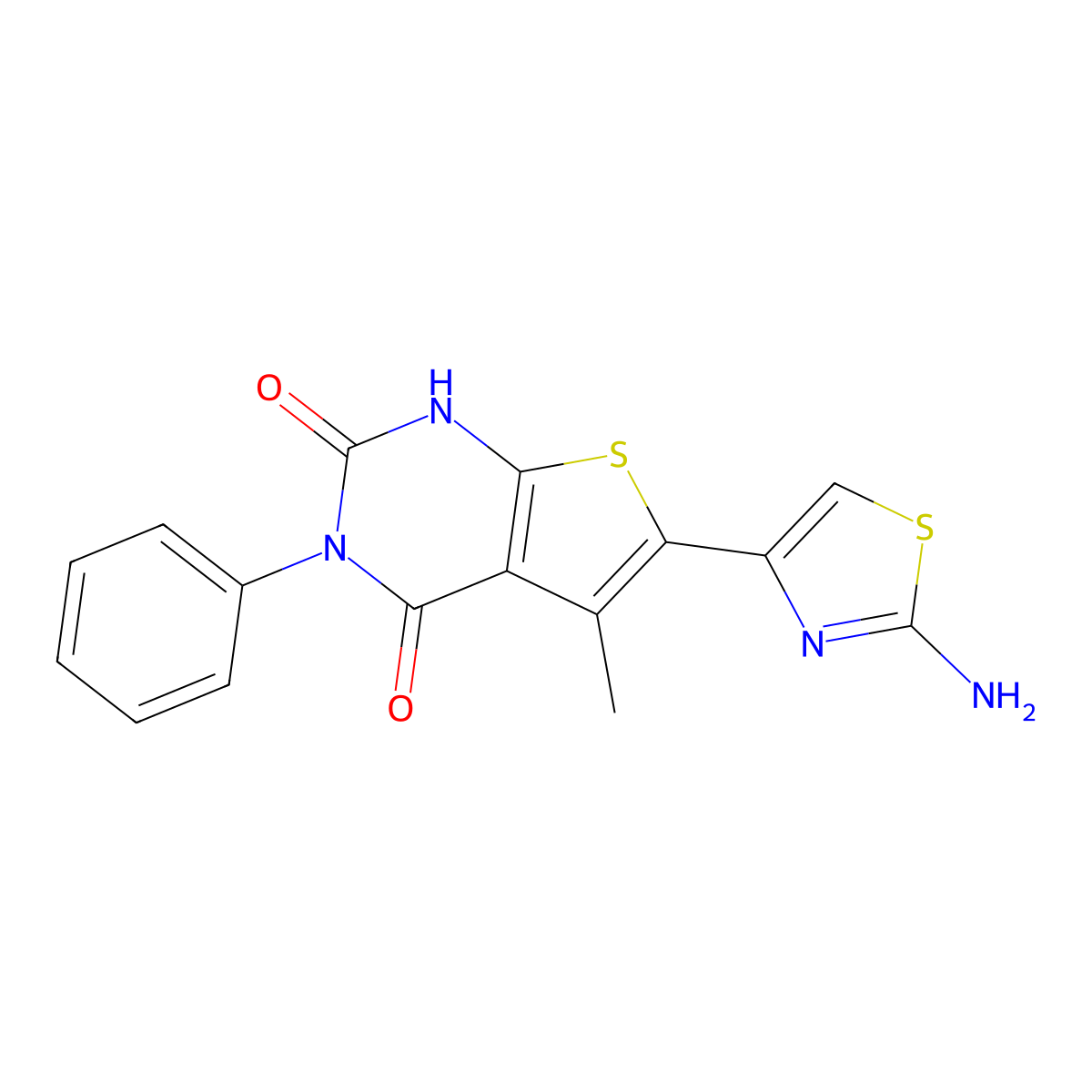 6-(2-amino-1,3-thiazol-4-yl)-5-methyl-3-phenylthieno[2,3-d]pyrimidine-2,4(1H,3H)-dione molecular structure, CAS 1417637-58-1