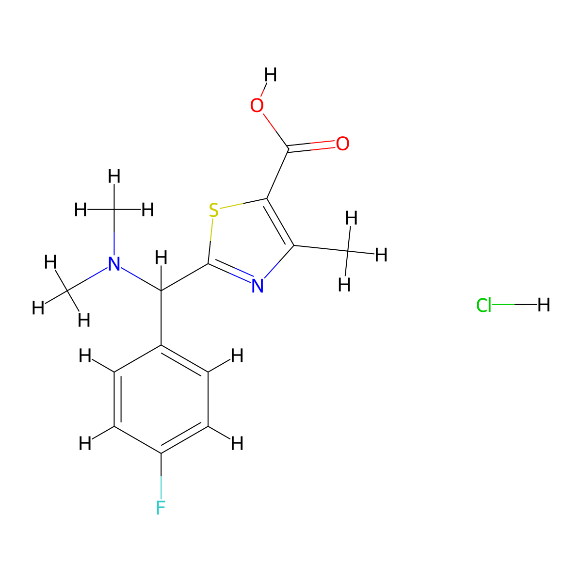 2-[(Dimethylamino)(4-fluorophenyl)methyl]-4-methyl-1,3-thiazole-5-carboxylic acid hydrochloride molecular structure, CAS 1417638-45-9