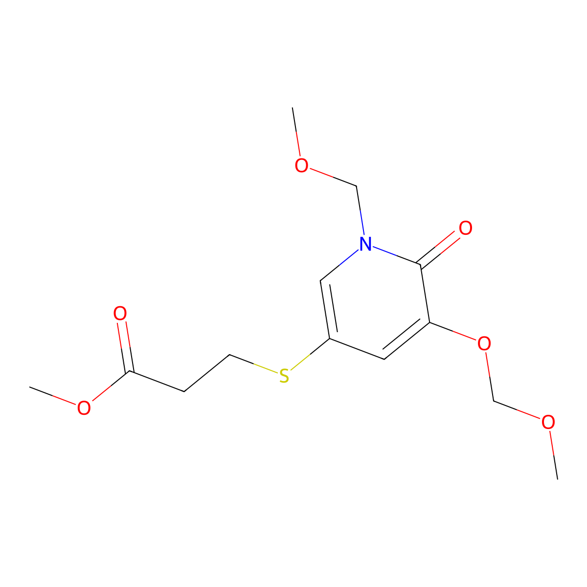 Methyl 3-((5-(methoxymethoxy)-1-(methoxymethyl)-6-oxo-1,6-dihydropyridin-3-yl)thio)propanoate molecular structure, CAS 1417710-45-2