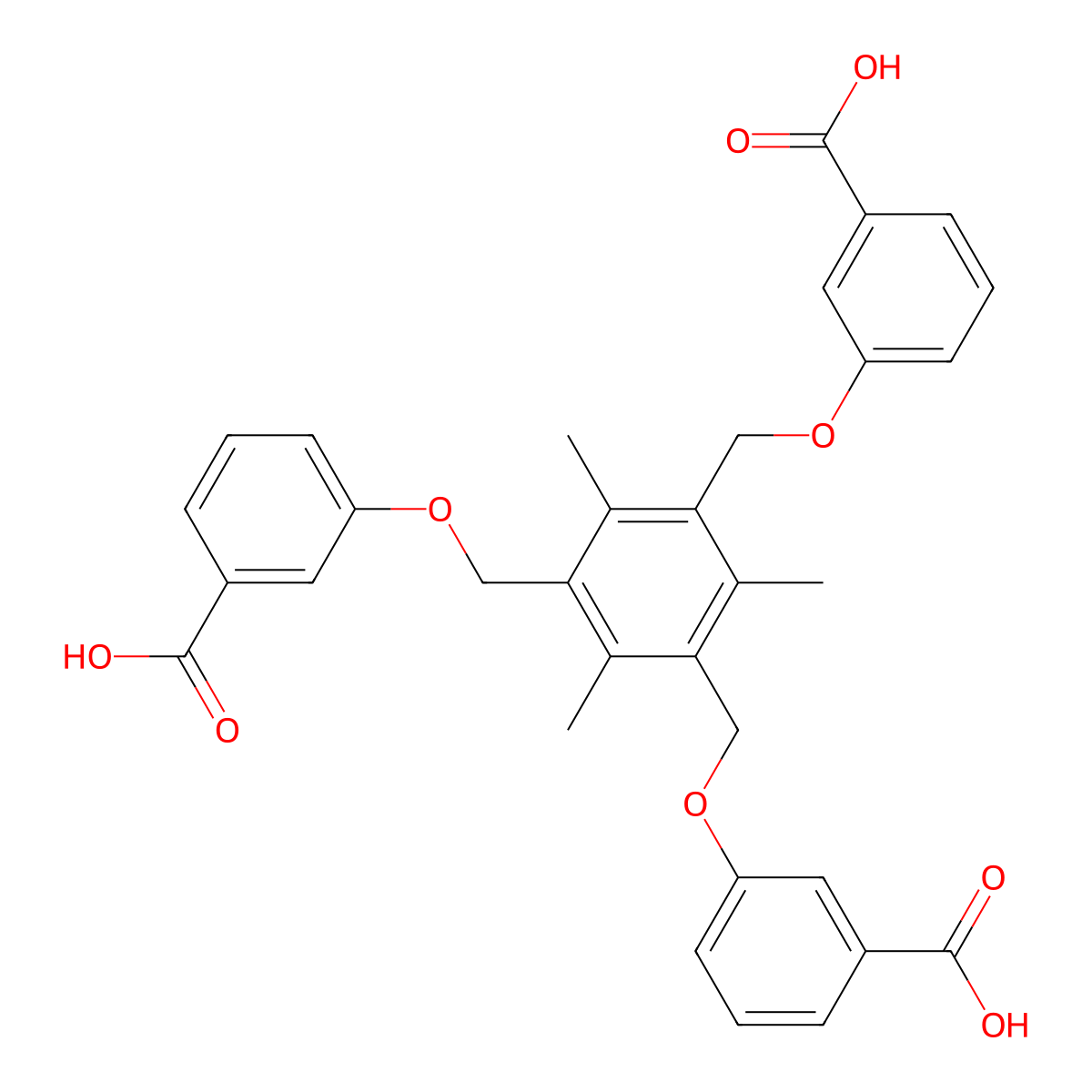 3,3',3''-(((2,4,6-Trimethylbenzene-1,3,5-triyl)tris(methylene))tris(oxy))tribenzoic acid molecular structure, CAS 1417713-93-9