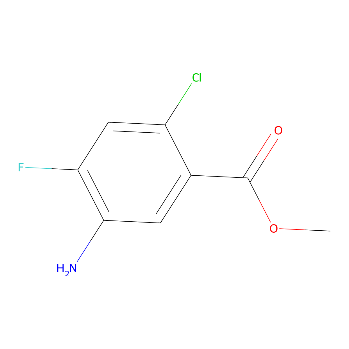 Methyl 5-amino-2-chloro-4-fluorobenzoate molecular structure, CAS 141772-31-8