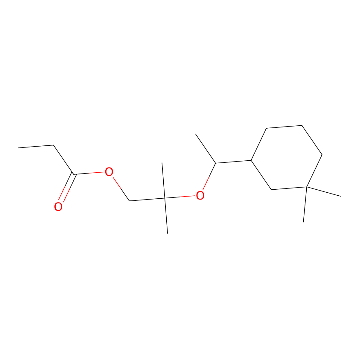 1-Propanol, 2-(1-(3,3-dimethylcyclohexyl)ethoxy)-2-methyl-, 1-propanoate molecular structure, CAS 141773-73-1