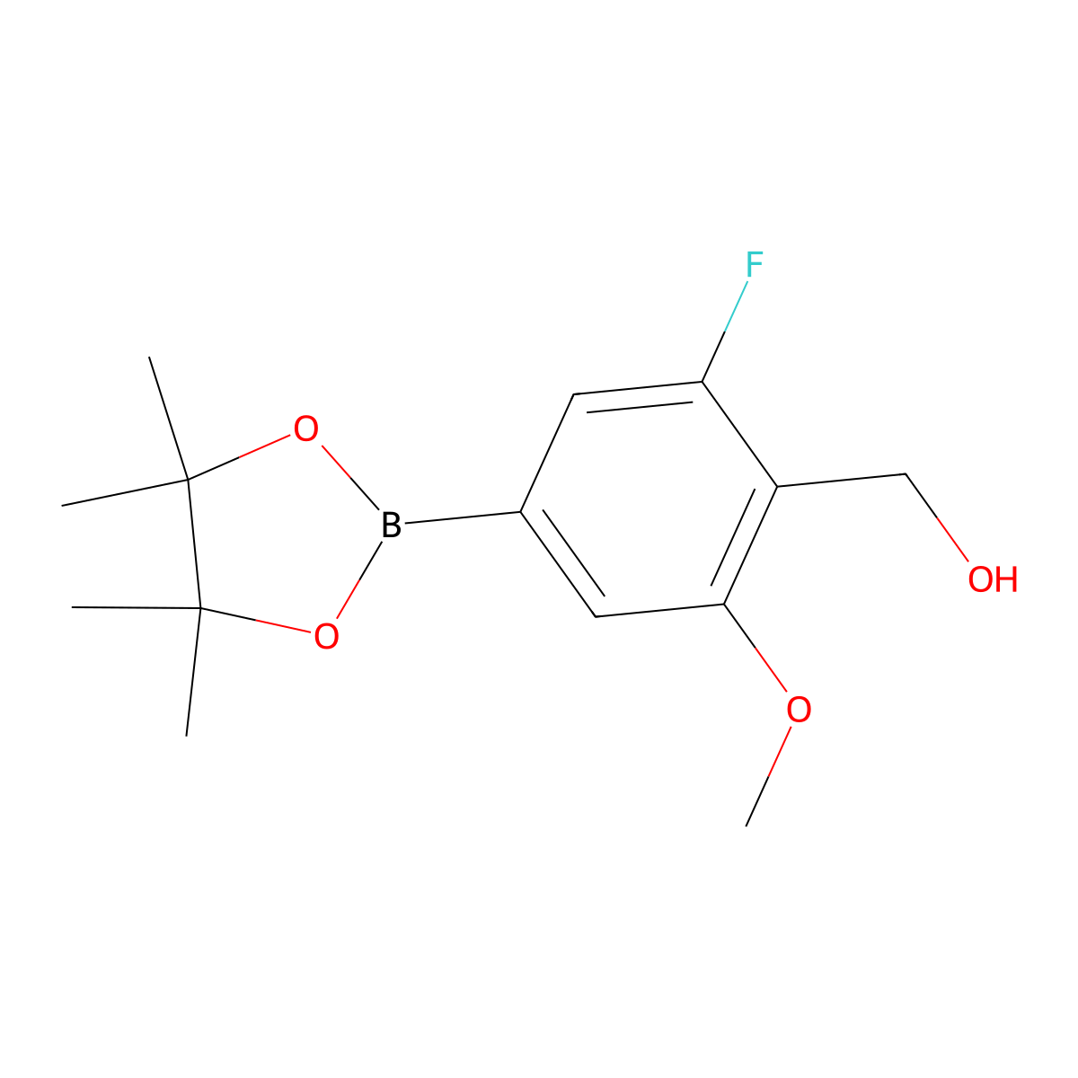 [2-Fluoro-6-methoxy-4-(4,4,5,5-tetramethyl-1,3,2-dioxaborolan-2-yl)phenyl]methanol molecular structure, CAS 1417736-84-5