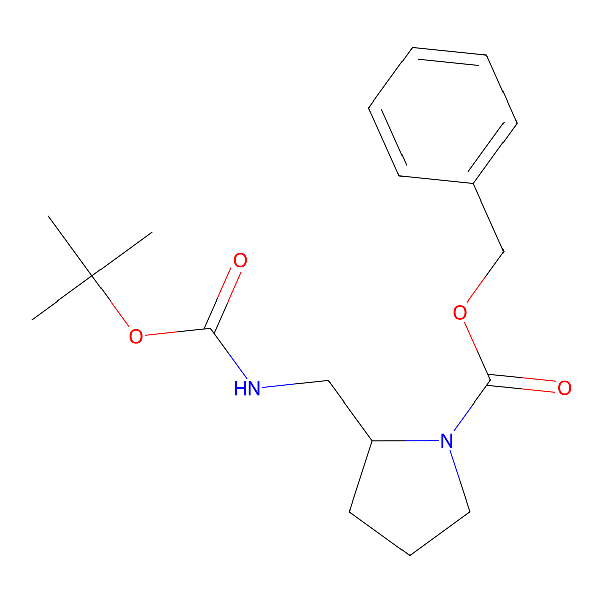 Benzyl (S)-2-(((tert-butoxycarbonyl)amino)methyl)pyrrolidine-1-carboxylate molecular structure, CAS 141774-69-8