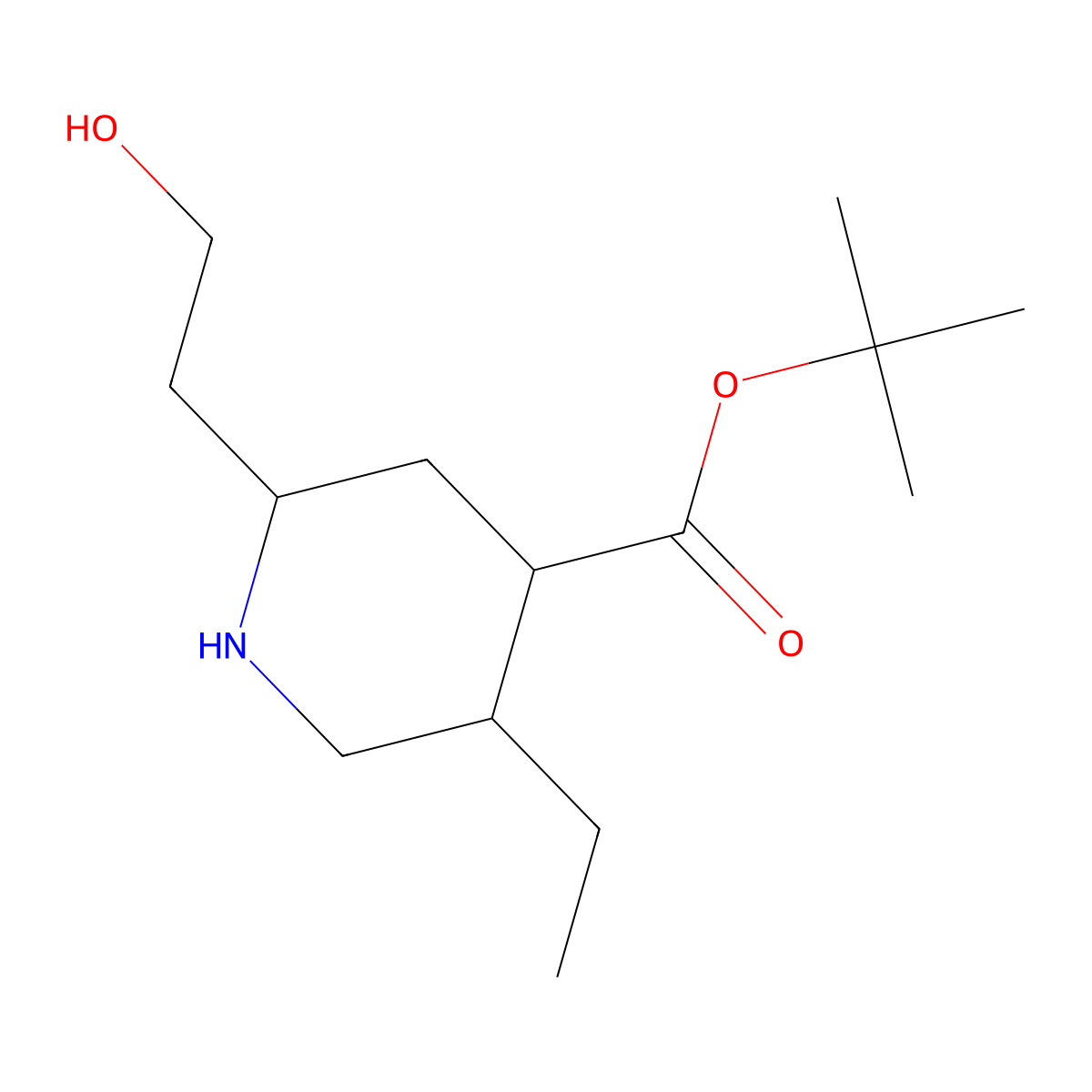 (2R,4R,5S)-Tert-butyl 5-ethyl-2-(2-hydroxyethyl)piperidine-4-carboxylate molecular structure, CAS 1417788-94-3