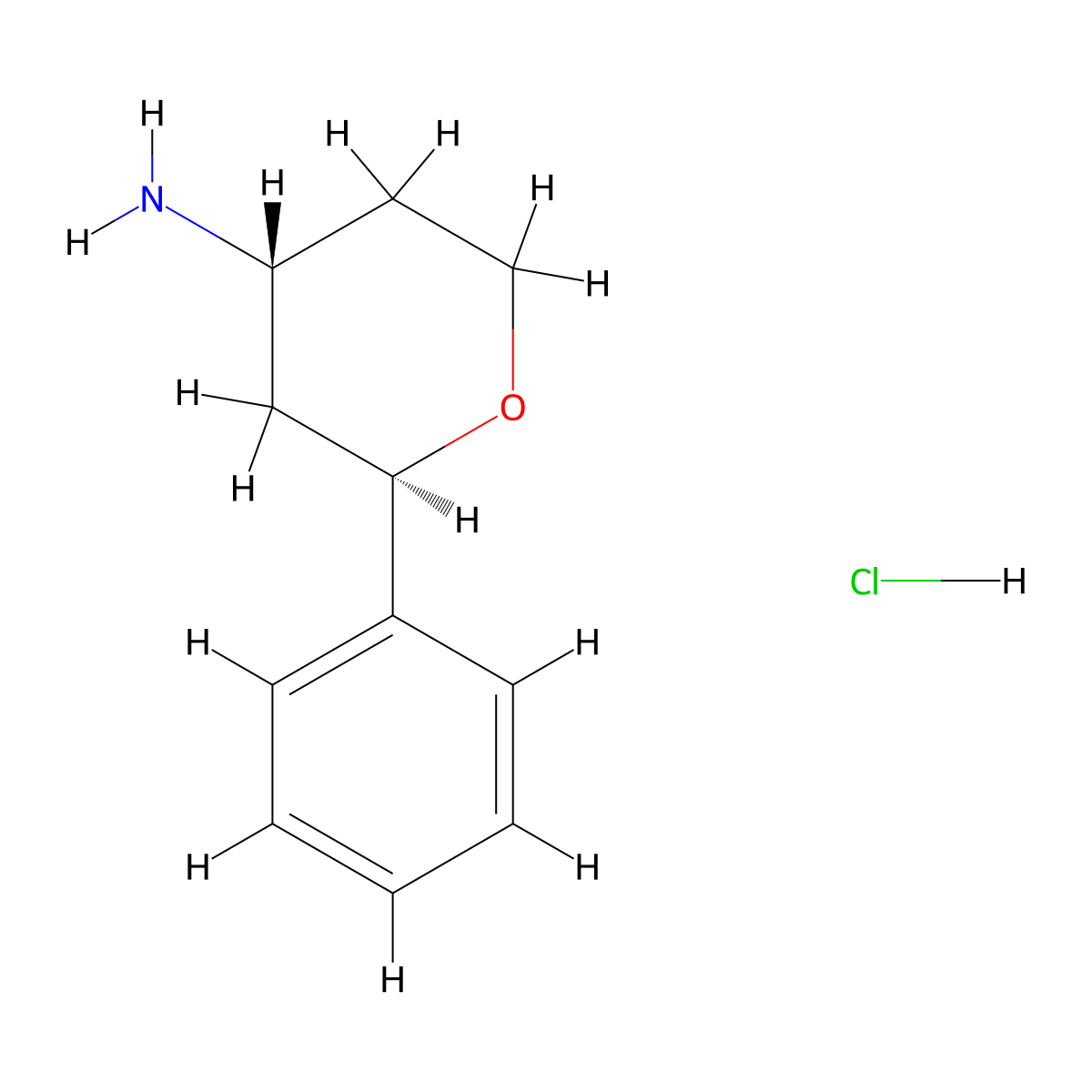rac-(2R,4R)-2-phenyloxan-4-amine hydrochloride molecular structure, CAS 1417789-18-4