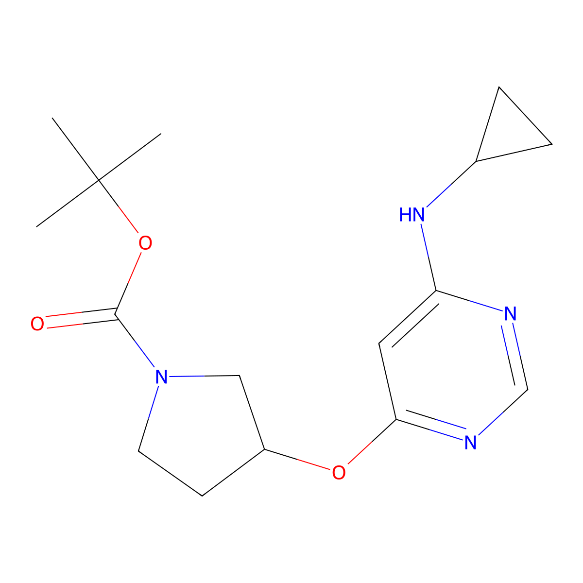 (R)-tert-Butyl 3-((6-(cyclopropylamino)pyrimidin-4-yl)oxy)pyrrolidine-1-carboxylate molecular structure, CAS 1417789-30-0