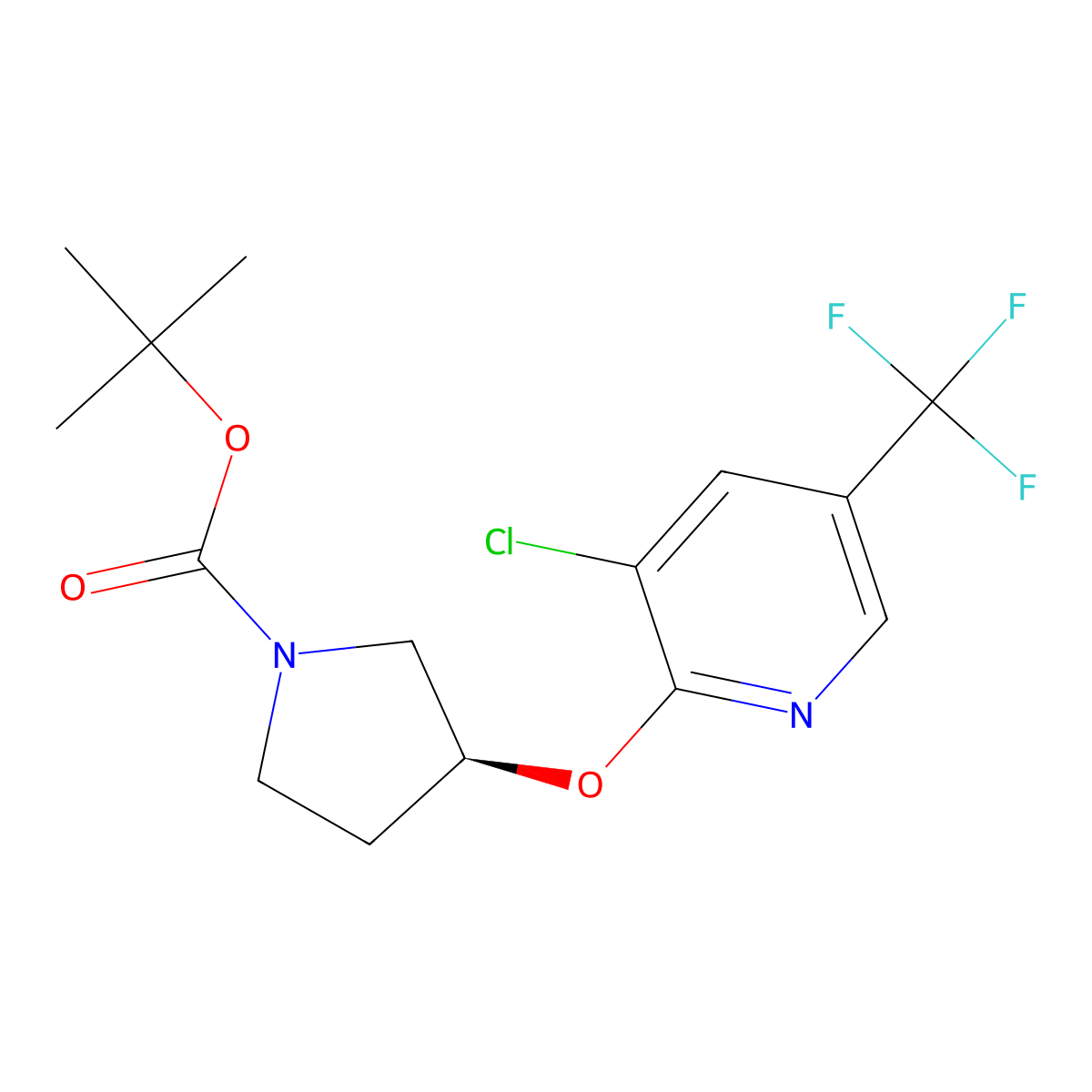 (S)-tert-Butyl 3-((3-chloro-5-(trifluoromethyl)pyridin-2-yl)oxy)pyrrolidine-1-carboxylate molecular structure, CAS 1417789-41-3