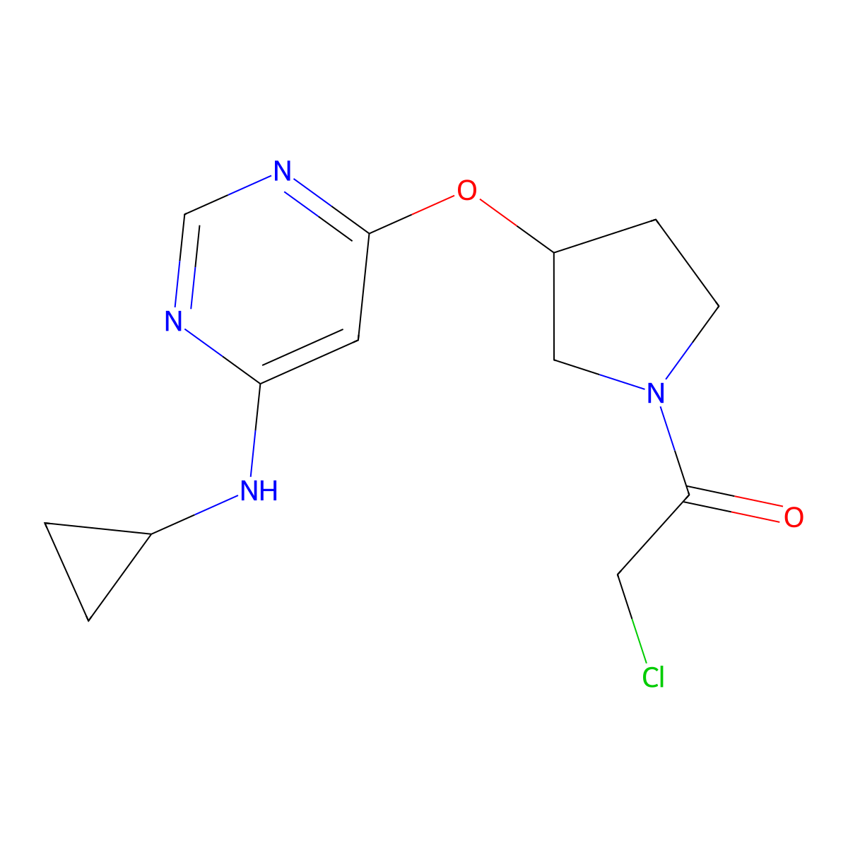 (R)-2-Chloro-1-(3-((6-(cyclopropylamino)pyrimidin-4-yl)oxy)pyrrolidin-1-yl)ethanone molecular structure, CAS 1417789-60-6