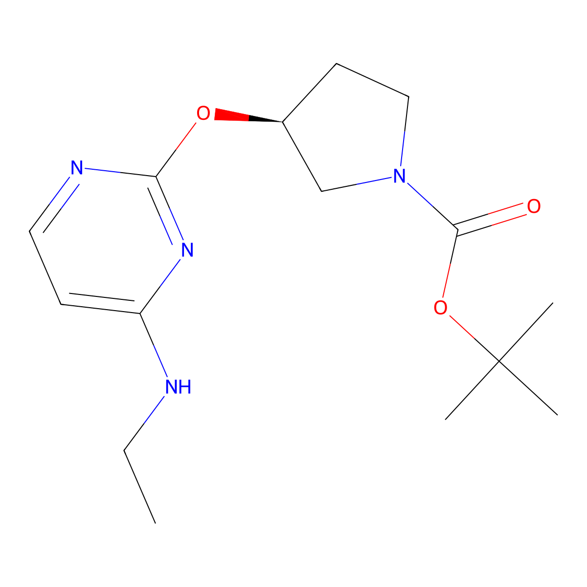 (S)-tert-Butyl 3-((4-(ethylamino)pyrimidin-2-yl)oxy)pyrrolidine-1-carboxylate molecular structure, CAS 1417789-70-8