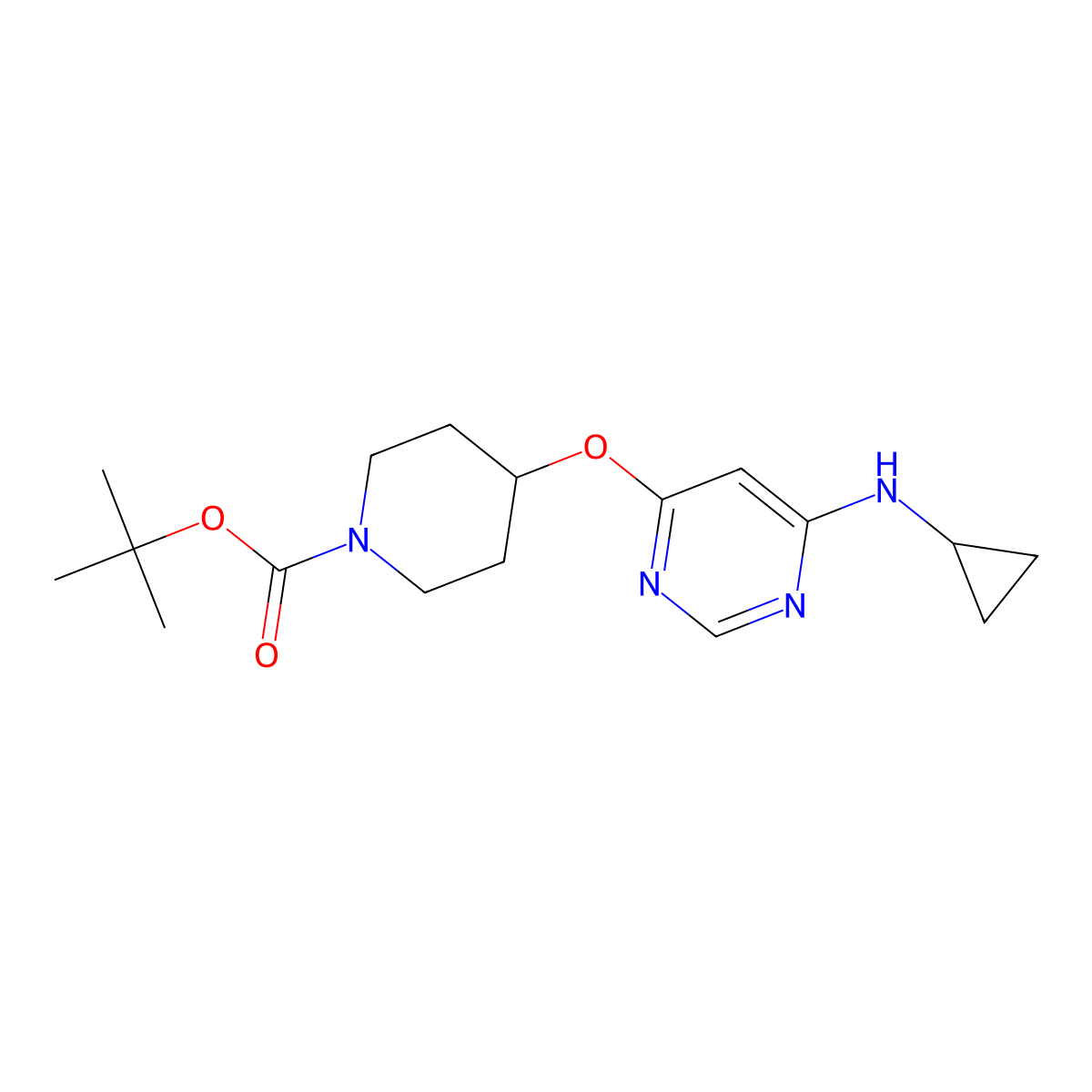 tert-Butyl 4-((6-(cyclopropylamino)pyrimidin-4-yl)oxy)piperidine-1-carboxylate molecular structure, CAS 1417793-41-9