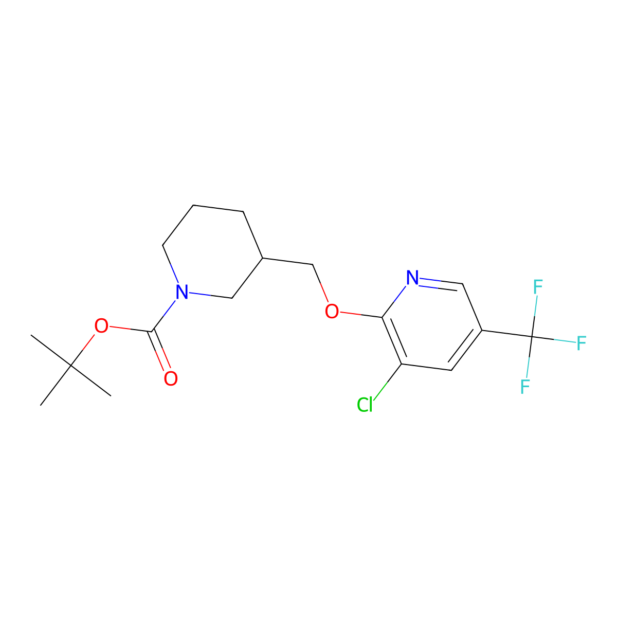 tert-Butyl 3-(((3-chloro-5-(trifluoromethyl)pyridin-2-yl)oxy)methyl)piperidine-1-carboxylate molecular structure, CAS 1417793-54-4