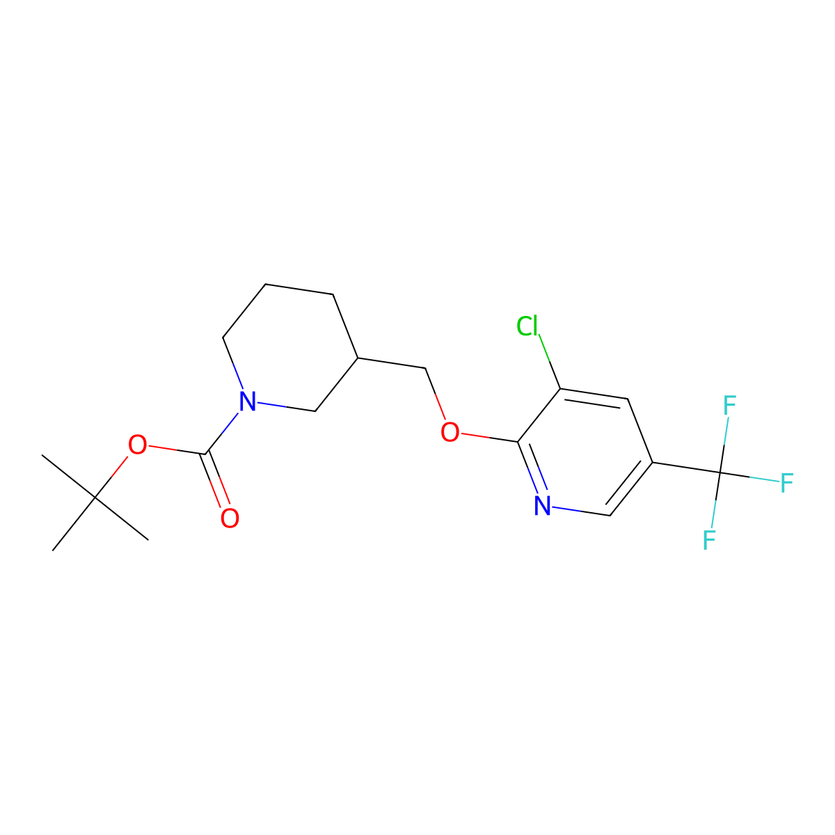 tert-Butyl 3-(((3-chloro-5-(trifluoromethyl)pyridin-2-yl)oxy)methyl)piperidine-1-carboxylate molecular structure, CAS 1417793-54-4