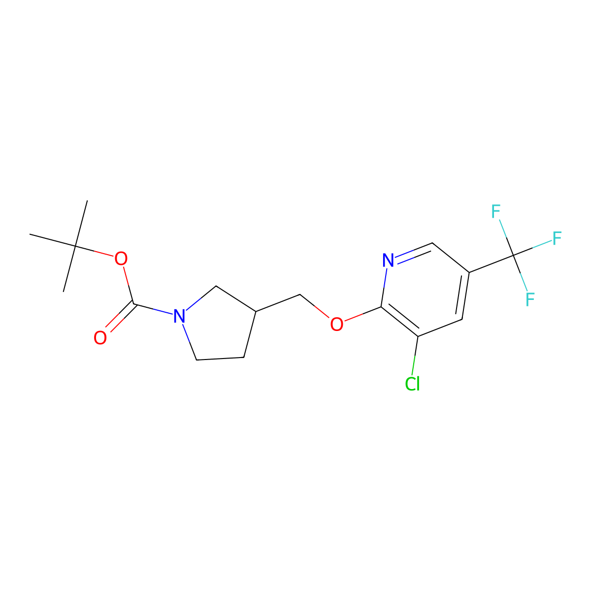 tert-Butyl 3-(((3-chloro-5-(trifluoromethyl)pyridin-2-yl)oxy)methyl)pyrrolidine-1-carboxylate molecular structure, CAS 1417793-56-6