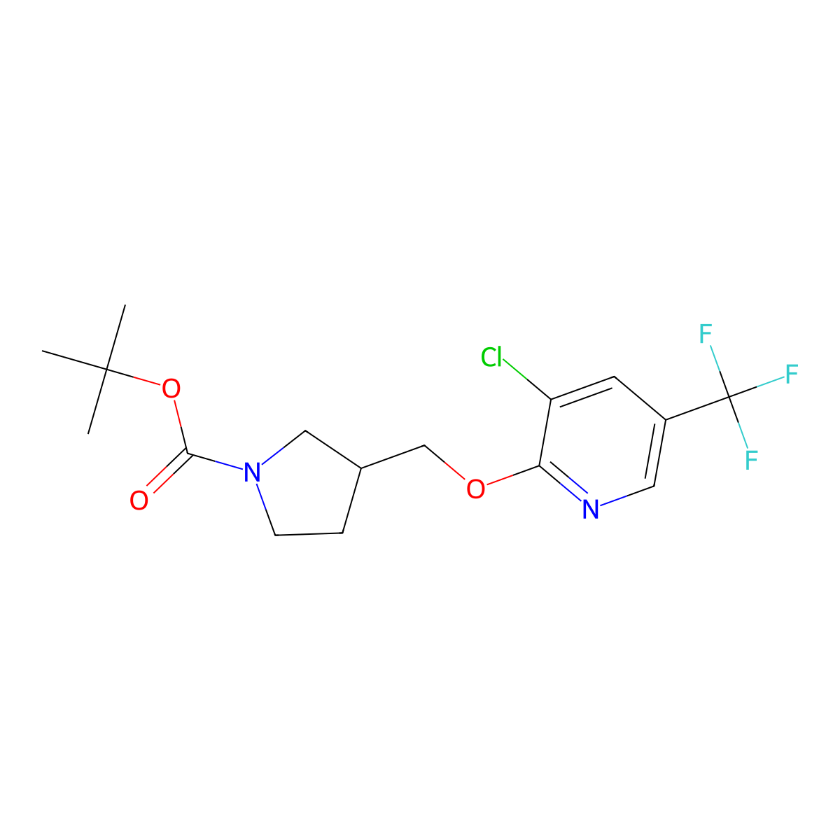 tert-Butyl 3-(((3-chloro-5-(trifluoromethyl)pyridin-2-yl)oxy)methyl)pyrrolidine-1-carboxylate molecular structure, CAS 1417793-56-6