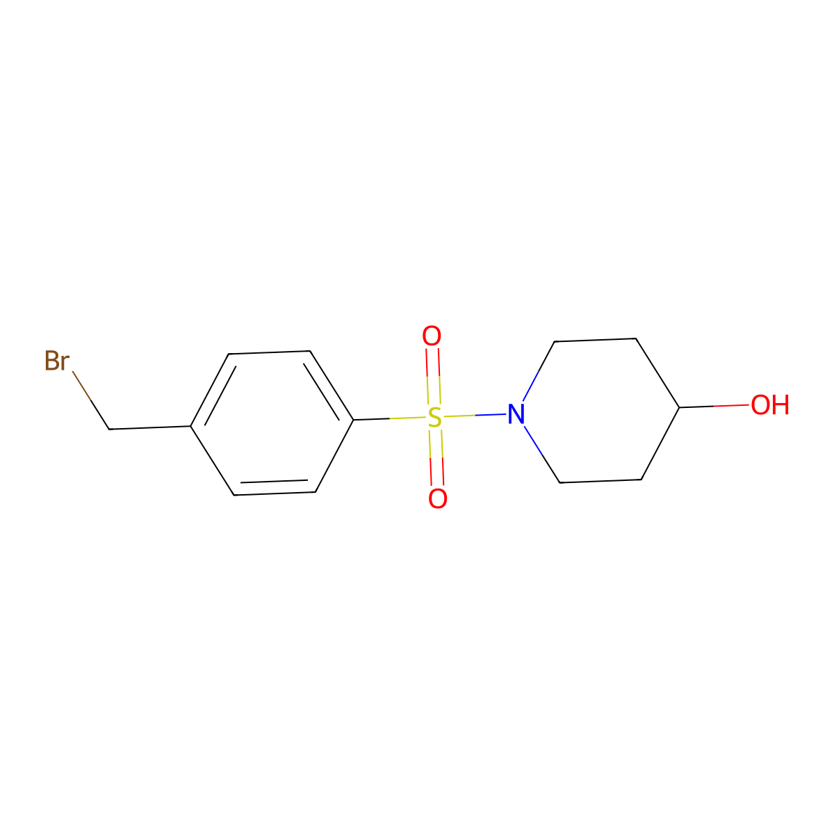 1-((4-(Bromomethyl)phenyl)sulfonyl)piperidin-4-ol molecular structure, CAS 1417793-62-4