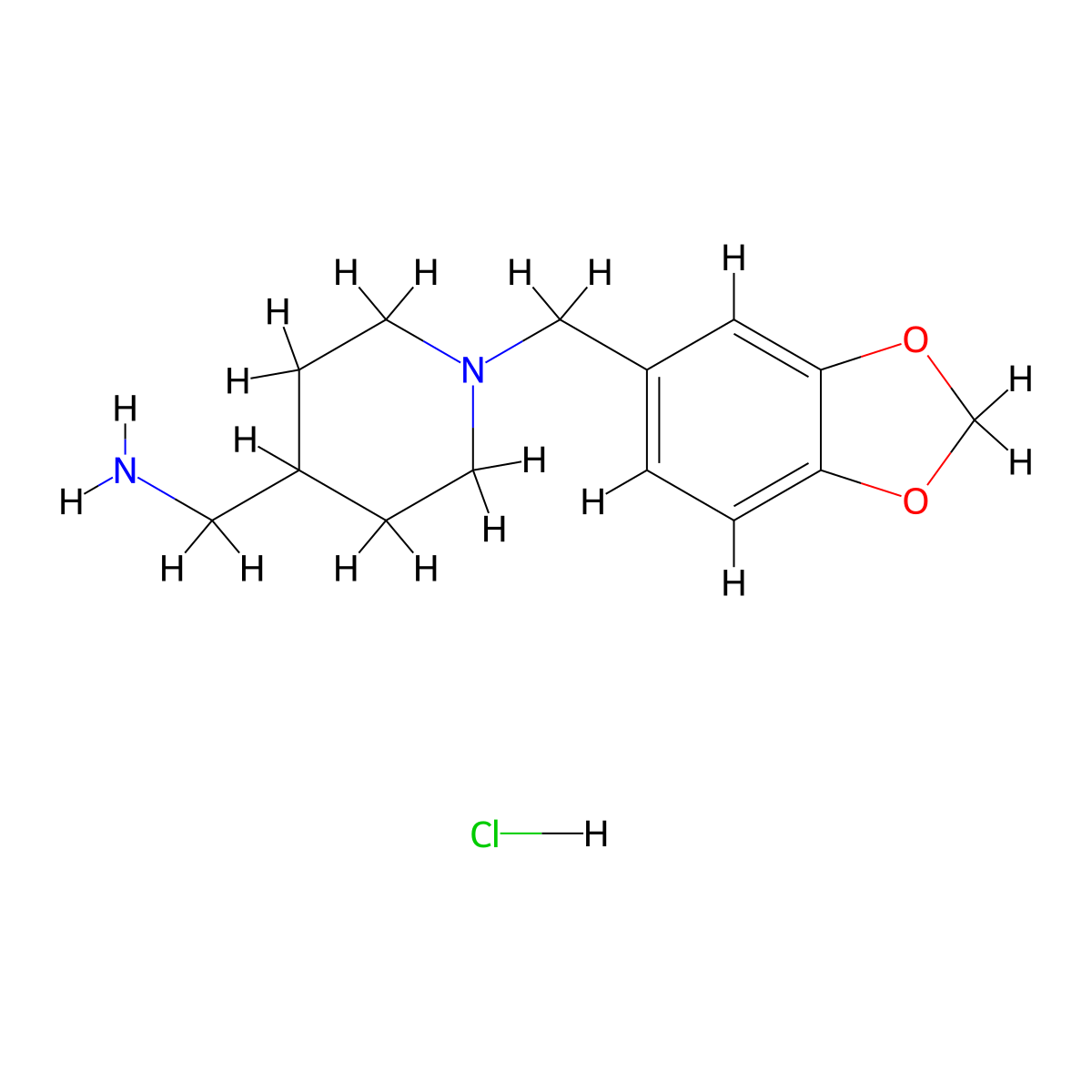 (1-(Benzo[d][1,3]dioxol-5-ylmethyl)piperidin-4-yl)methanamine hydrochloride molecular structure, CAS 1417793-72-6