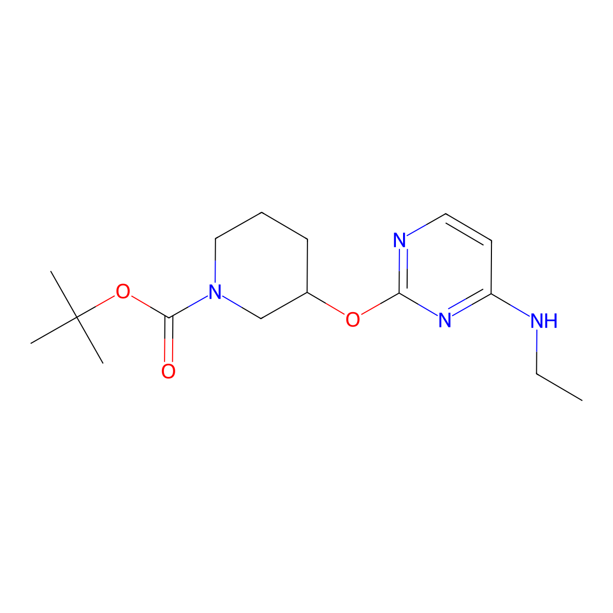 tert-Butyl 3-((4-(ethylamino)pyrimidin-2-yl)oxy)piperidine-1-carboxylate molecular structure, CAS 1417793-74-8