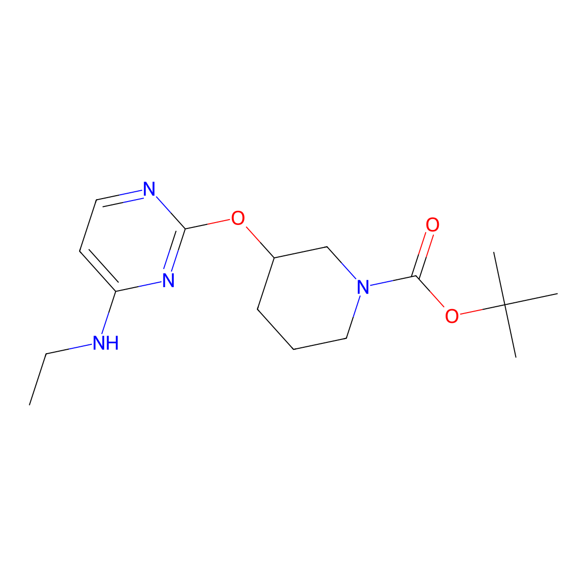 tert-Butyl 3-((4-(ethylamino)pyrimidin-2-yl)oxy)piperidine-1-carboxylate molecular structure, CAS 1417793-74-8