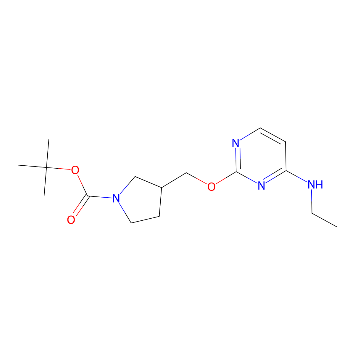 tert-Butyl 3-(((4-(ethylamino)pyrimidin-2-yl)oxy)methyl)pyrrolidine-1-carboxylate molecular structure, CAS 1417793-75-9