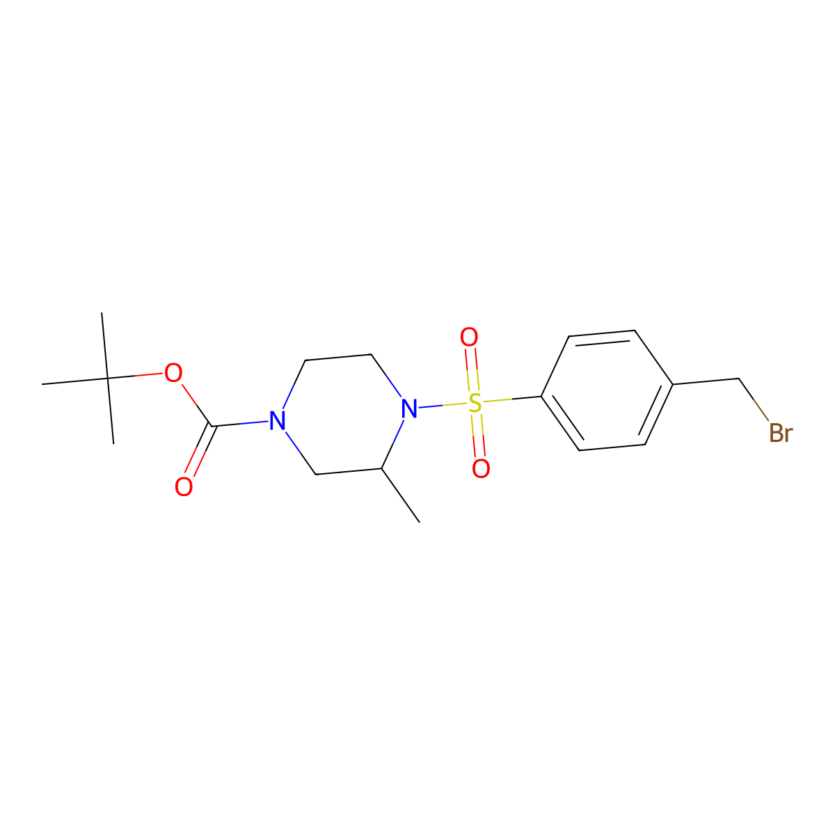 tert-Butyl 4-((4-(bromomethyl)phenyl)sulfonyl)-3-methylpiperazine-1-carboxylate molecular structure, CAS 1417793-76-0