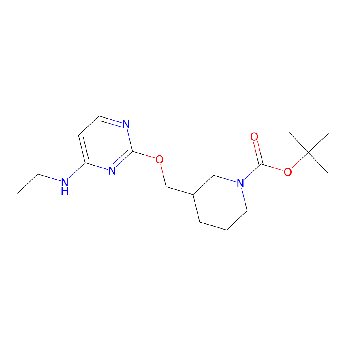 tert-Butyl 3-(((4-(ethylamino)pyrimidin-2-yl)oxy)methyl)piperidine-1-carboxylate molecular structure, CAS 1417793-85-1