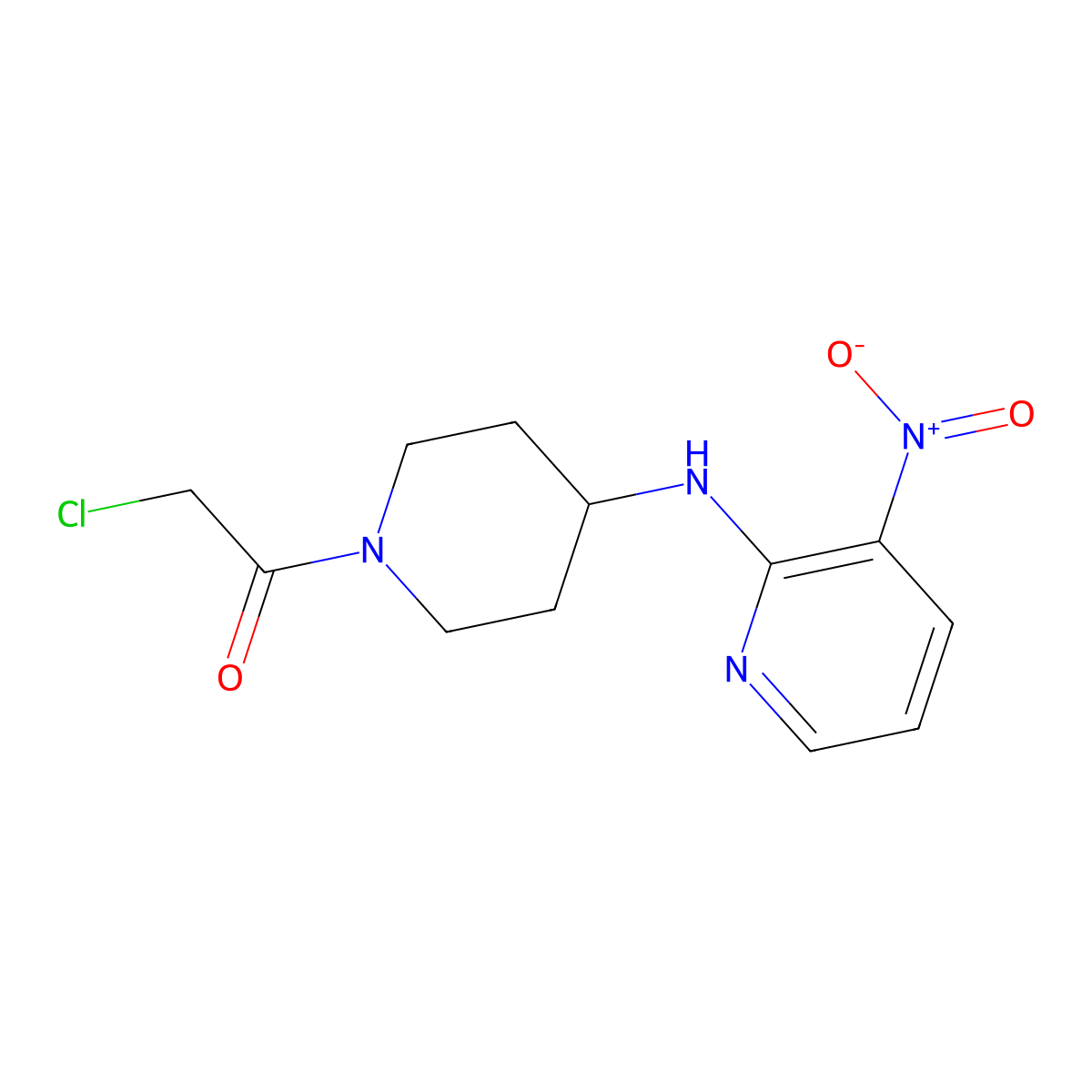 2-Chloro-1-(4-((3-nitropyridin-2-yl)amino)piperidin-1-yl)ethanone molecular structure, CAS 1417793-89-5