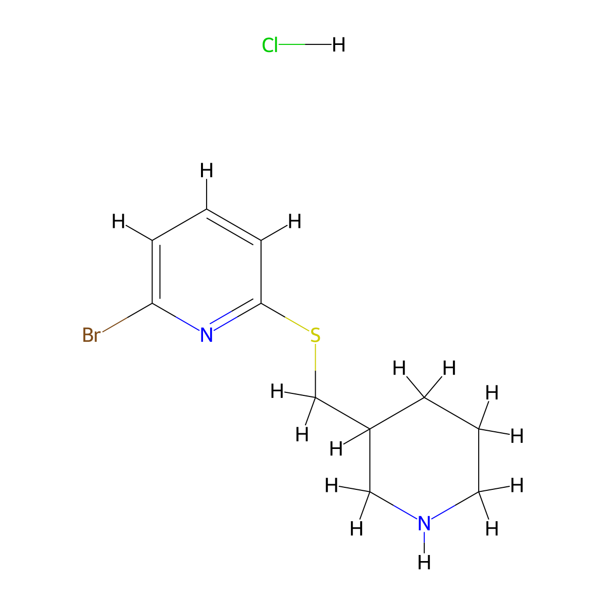 2-Bromo-6-((piperidin-3-ylmethyl)thio)pyridine hydrochloride molecular structure, CAS 1417794-00-3