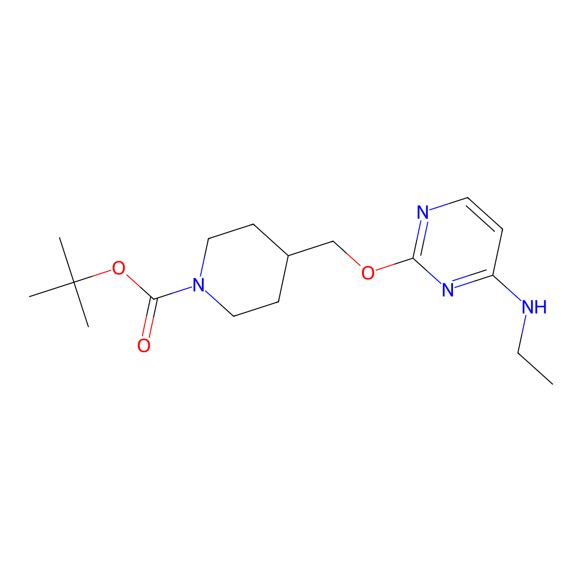 tert-Butyl 4-(((4-(ethylamino)pyrimidin-2-yl)oxy)methyl)piperidine-1-carboxylate molecular structure, CAS 1417794-31-0