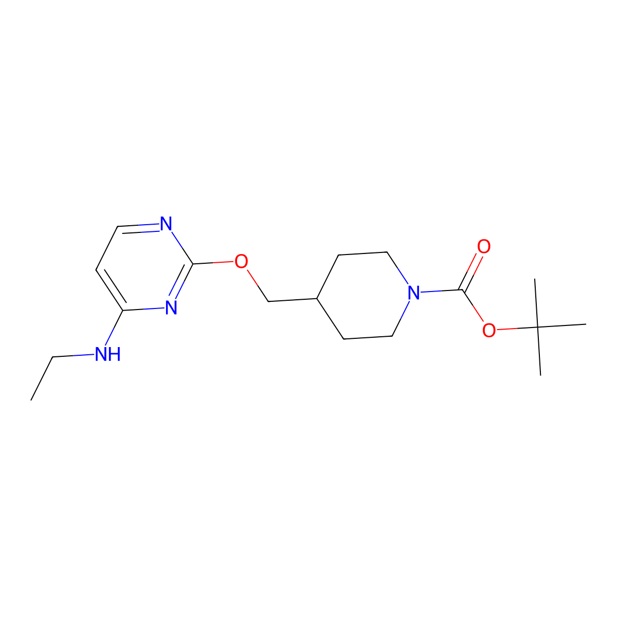 tert-Butyl 4-(((4-(ethylamino)pyrimidin-2-yl)oxy)methyl)piperidine-1-carboxylate molecular structure, CAS 1417794-31-0