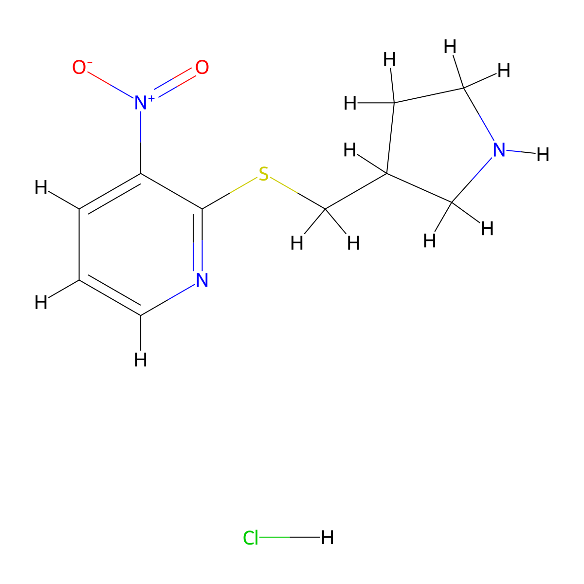 3-Nitro-2-((pyrrolidin-3-ylmethyl)thio)pyridine hydrochloride molecular structure, CAS 1417794-53-6