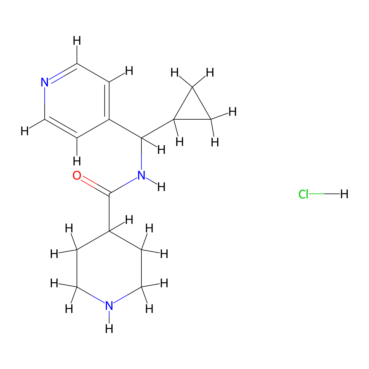 N-(Cyclopropyl(pyridin-4-yl)methyl)piperidine-4-carboxamide hydrochloride molecular structure, CAS 1417794-59-2