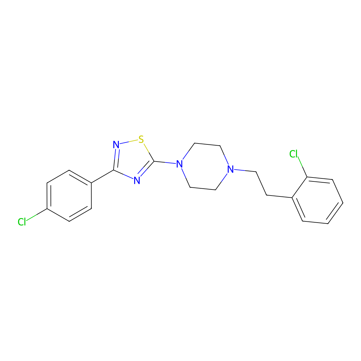 3-(4-Chlorophenyl)-5-[4-[2-(2-chlorophenyl)ethyl]piperazin-1-yl]-1,2,4-thiadiazole molecular structure, CAS 1417823-67-6