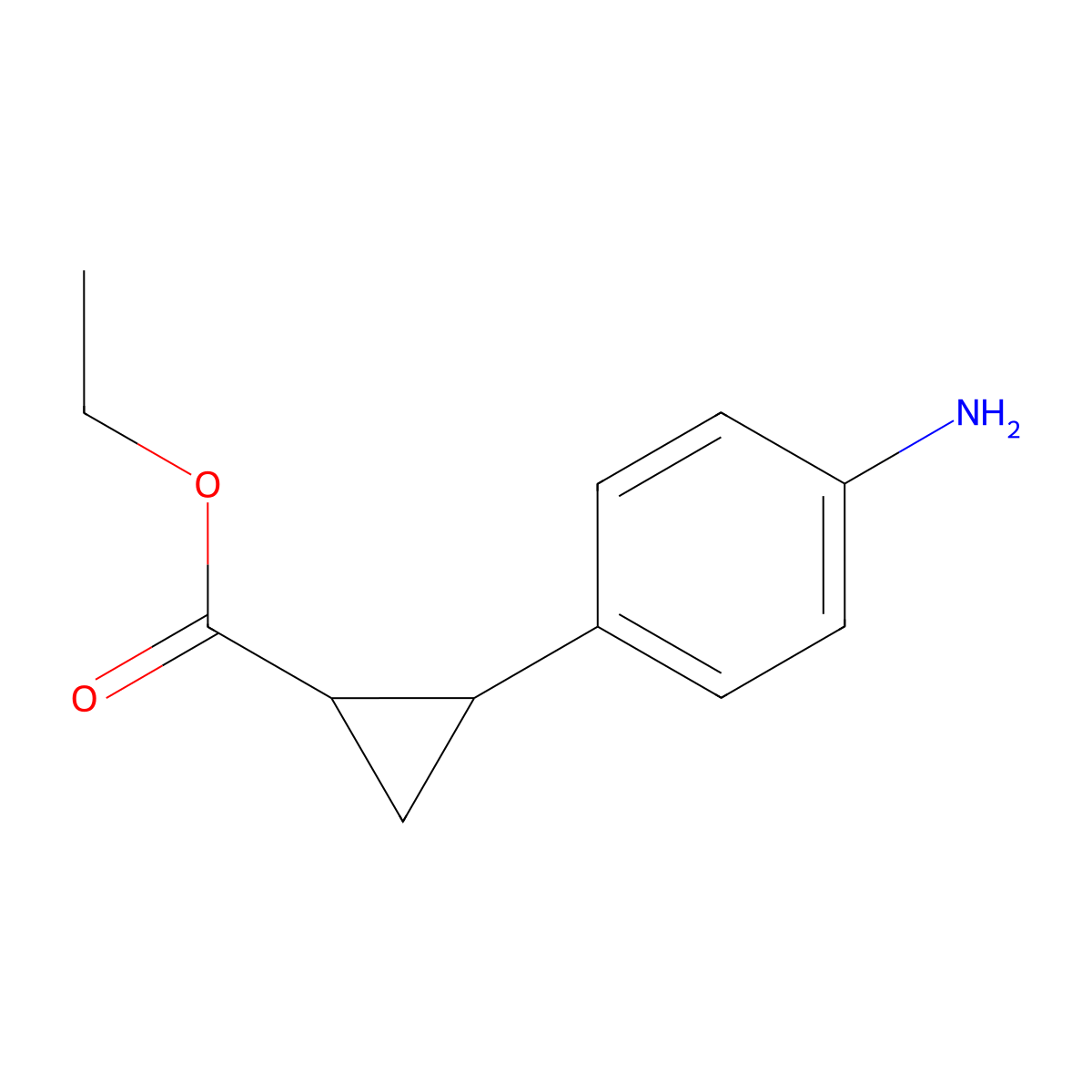 rac-ethyl (1R,2R)-2-(4-aminophenyl)cyclopropane-1-carboxylate molecular structure, CAS 141794-95-8
