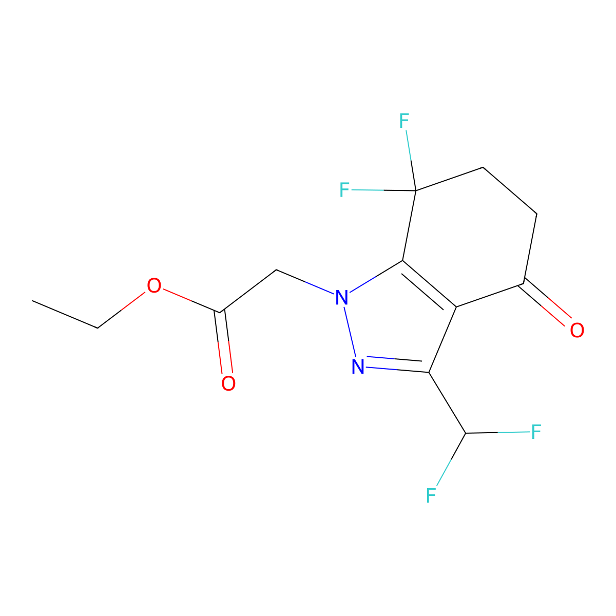 Ethyl 2-(3-(difluoromethyl)-7,7-difluoro-4-oxo-4,5,6,7-tetrahydro-1H-indazol-1-yl)acetate molecular structure, CAS 1417983-65-3