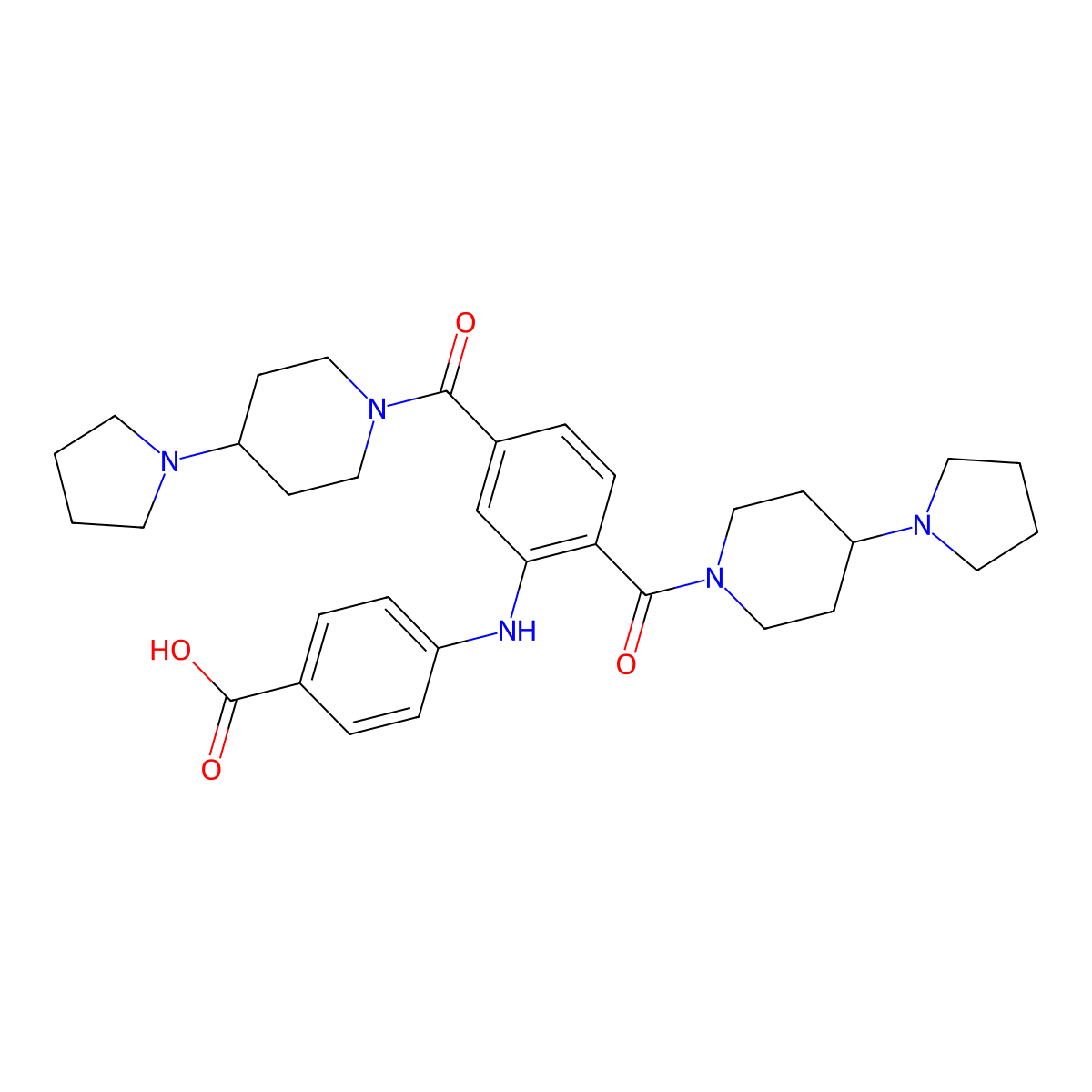 4-((2,5-Bis(4-(pyrrolidin-1-yl)piperidine-1-carbonyl)phenyl)amino)benzoic acid molecular structure, CAS 1418022-41-9