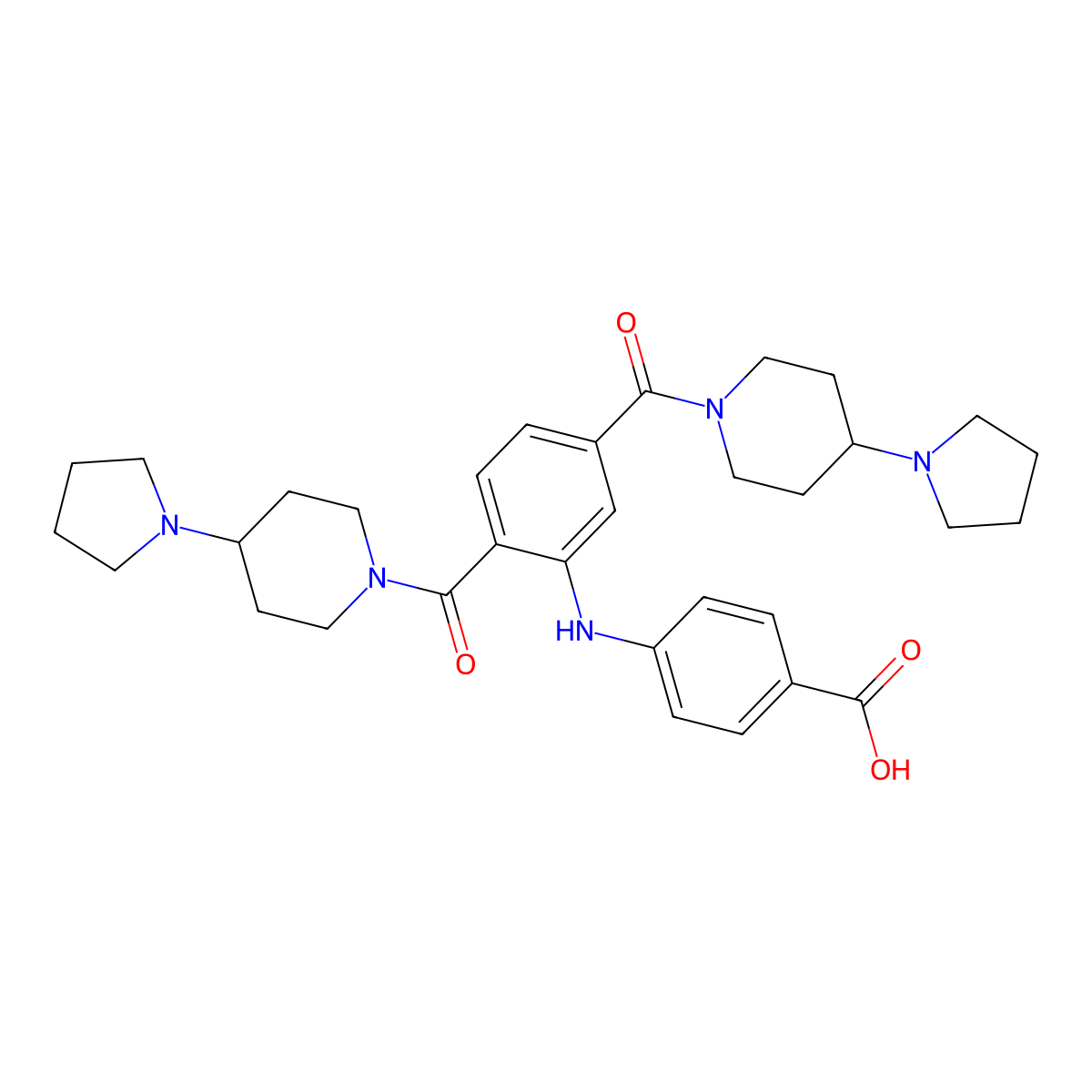 4-((2,5-Bis(4-(pyrrolidin-1-yl)piperidine-1-carbonyl)phenyl)amino)benzoic acid molecular structure, CAS 1418022-41-9