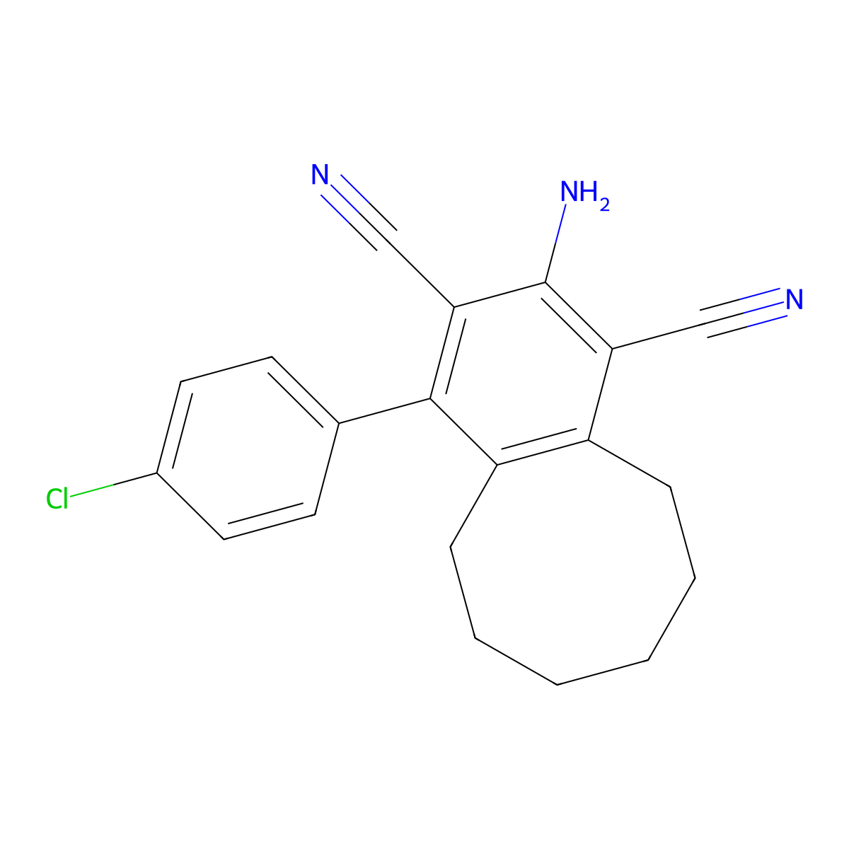 2-Amino-4-(4-chlorophenyl)-5,6,7,8,9,10-hexahydrobenzo[8]annulene-1,3-dicarbonitrile molecular structure, CAS 141811-30-5
