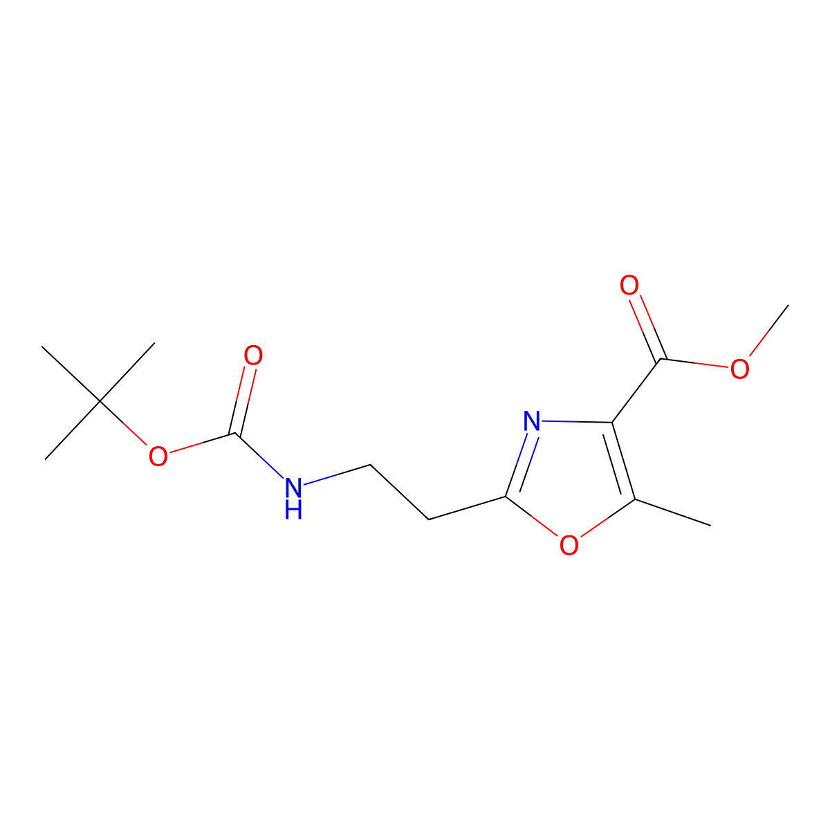 Methyl 2-{2-[(tert-butoxycarbonyl)amino]ethyl}-5-methyl-1,3-oxazole-4-carboxylate molecular structure, CAS 1418126-08-5