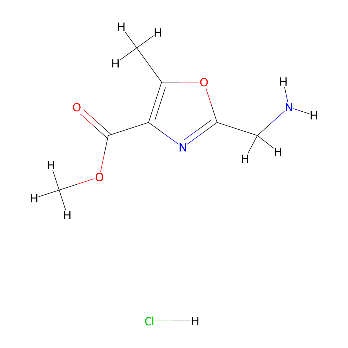 Methyl 2-(aminomethyl)-5-methyl-1,3-oxazole-4-carboxylate hydrochloride molecular structure, CAS 1418126-11-0