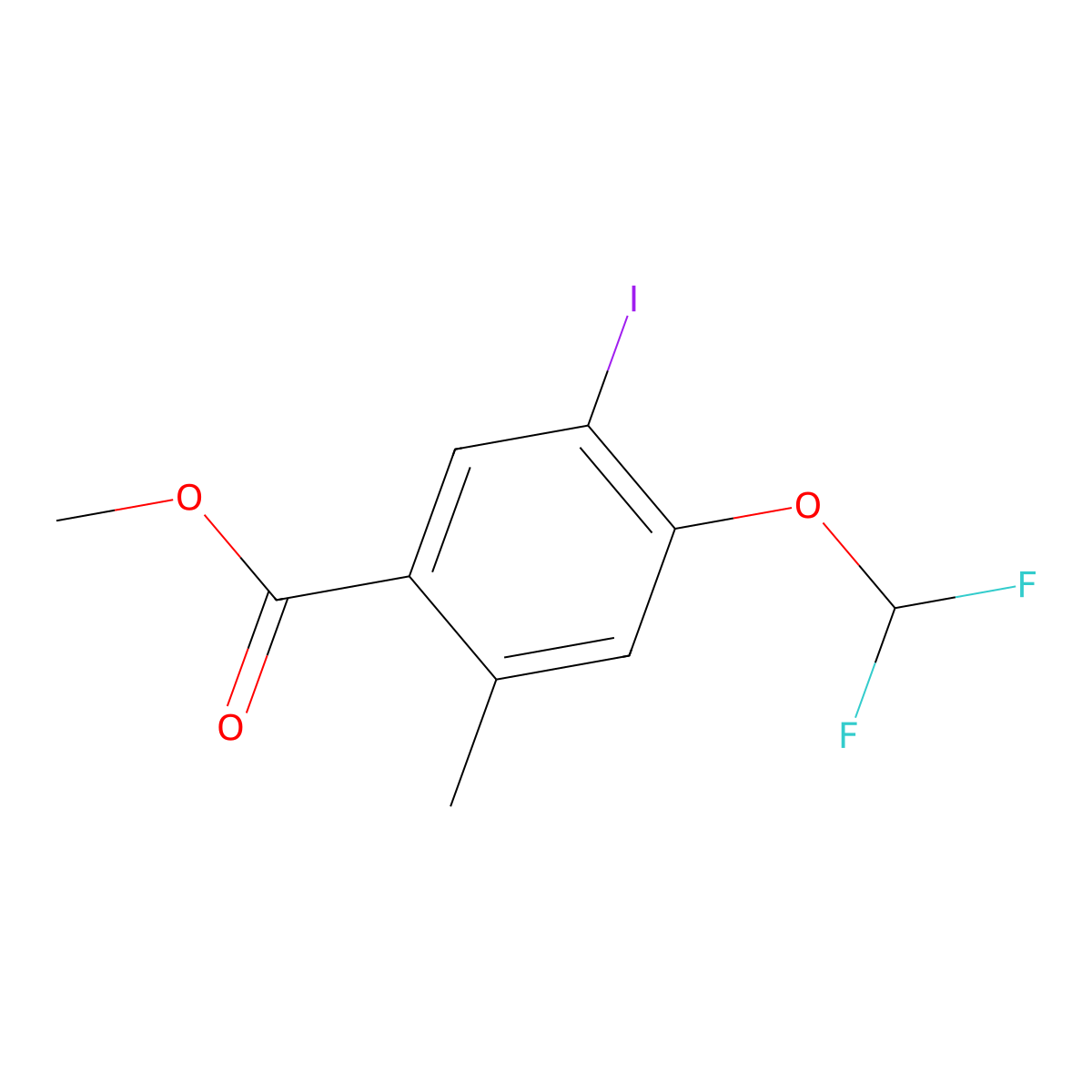 4-Difluoromethoxy-5-iodo-2-methyl-benzoic acid methyl ester molecular structure, CAS 1418273-40-1