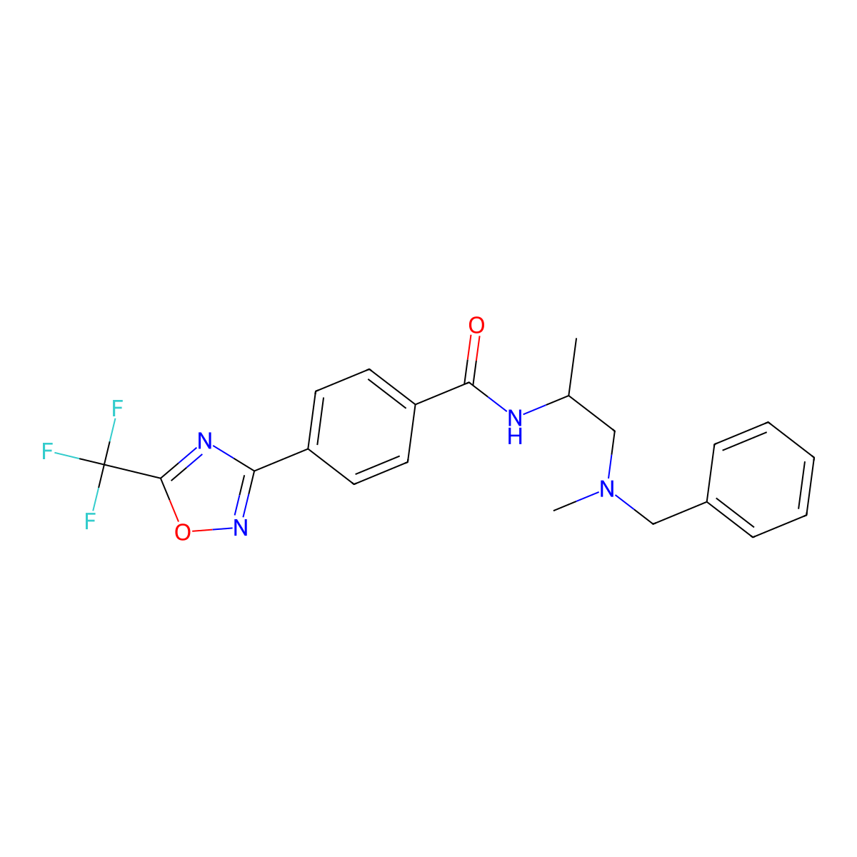 (R)-N-(1-(benzyl(methyl)amino)propan-2-yl)-4-(5-(trifluoromethyl)-1,2,4-oxadiazol-3-yl)benzamide molecular structure, CAS 1418293-40-9